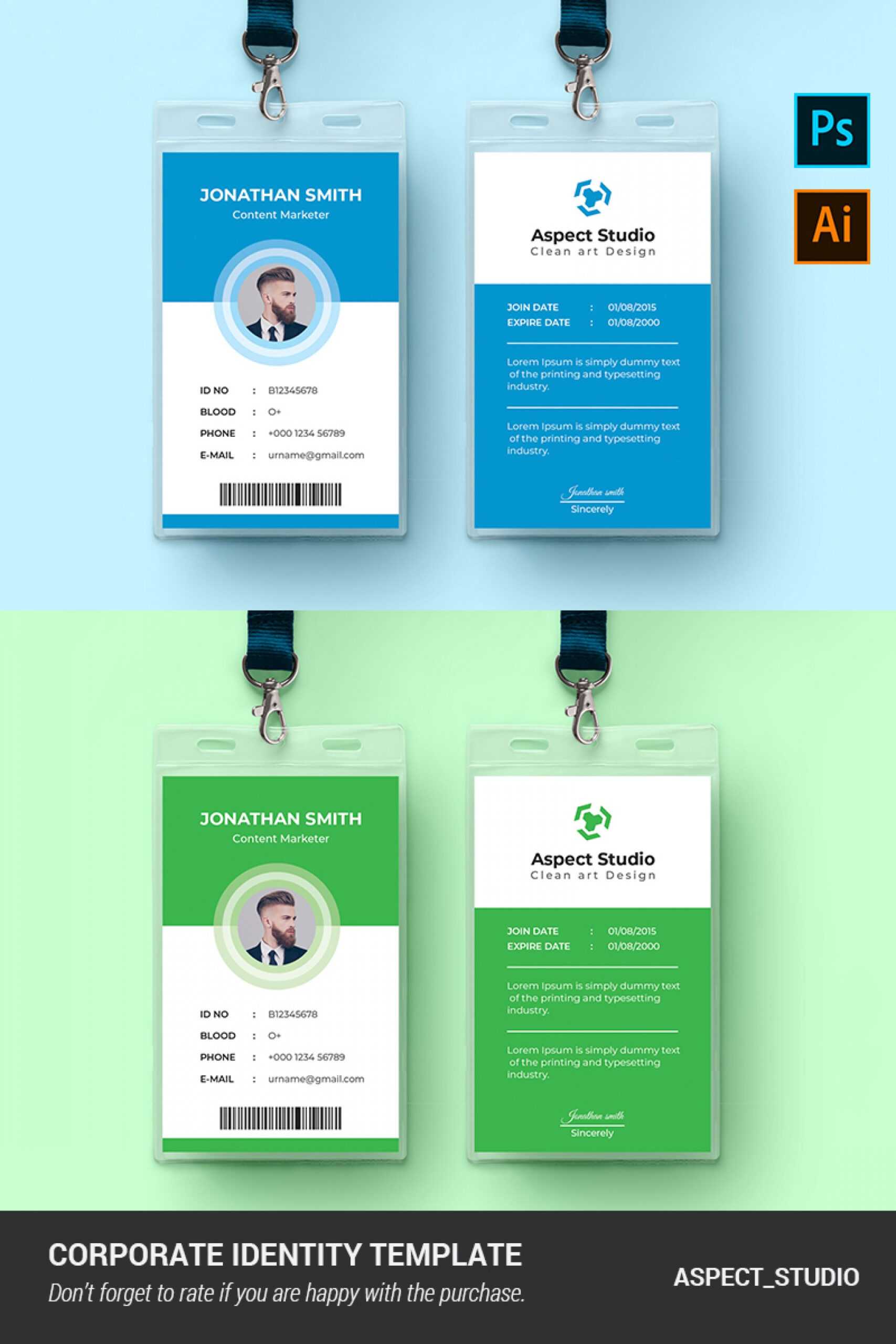 001 Employee Id Card Template Ai Free Download Ideas Blue For Id Card Template Ai
