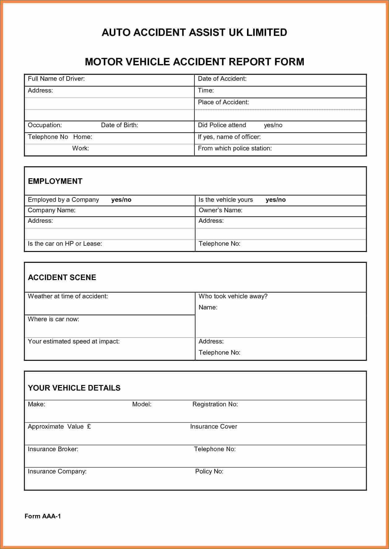 002 Automobile Accident Report Form Template Ideas Forms Inside Accident Report Form Template Uk