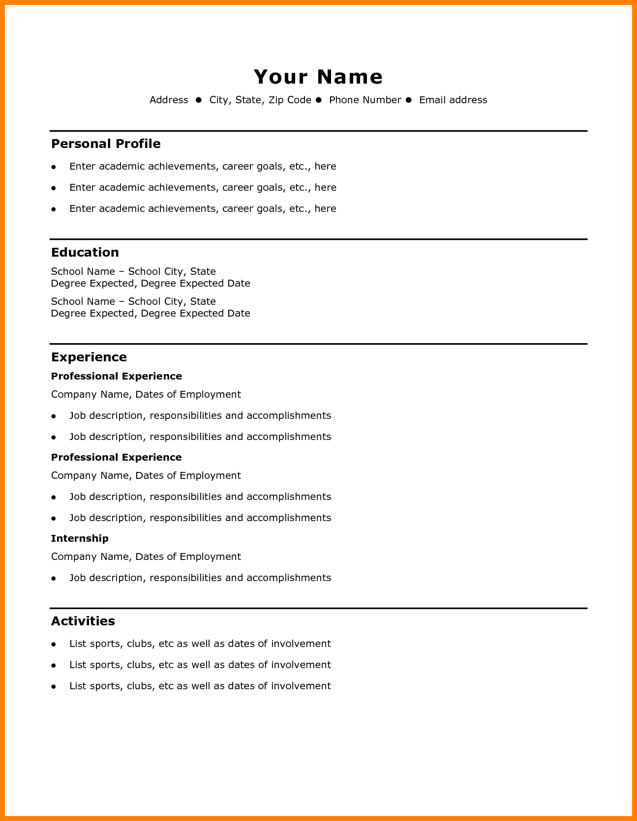 002 Cv Template Basic Simple Resume Templates Office Word Pertaining To Simple Resume Template Microsoft Word