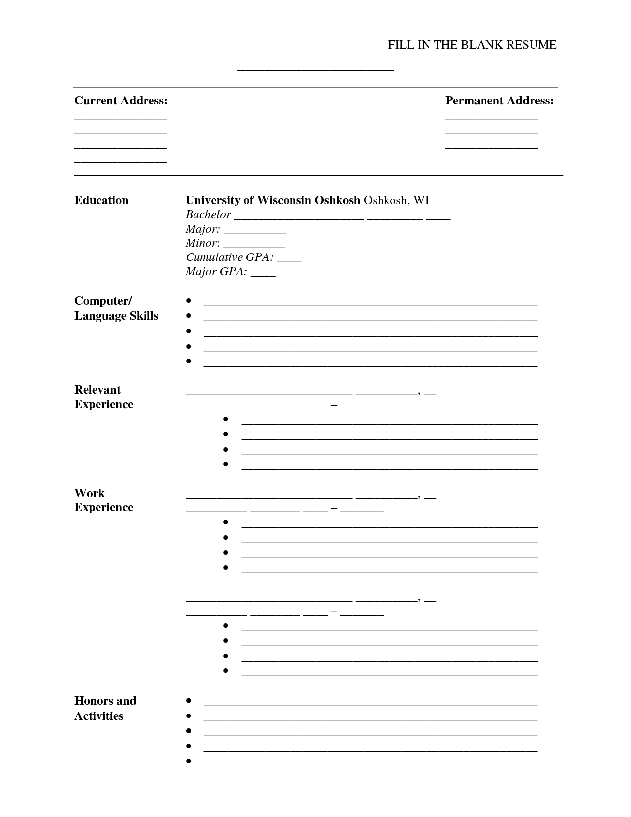 002 Fill In Resume Template Pdf Fearsome Ideas Free Download Within Free Blank Cv Template Download