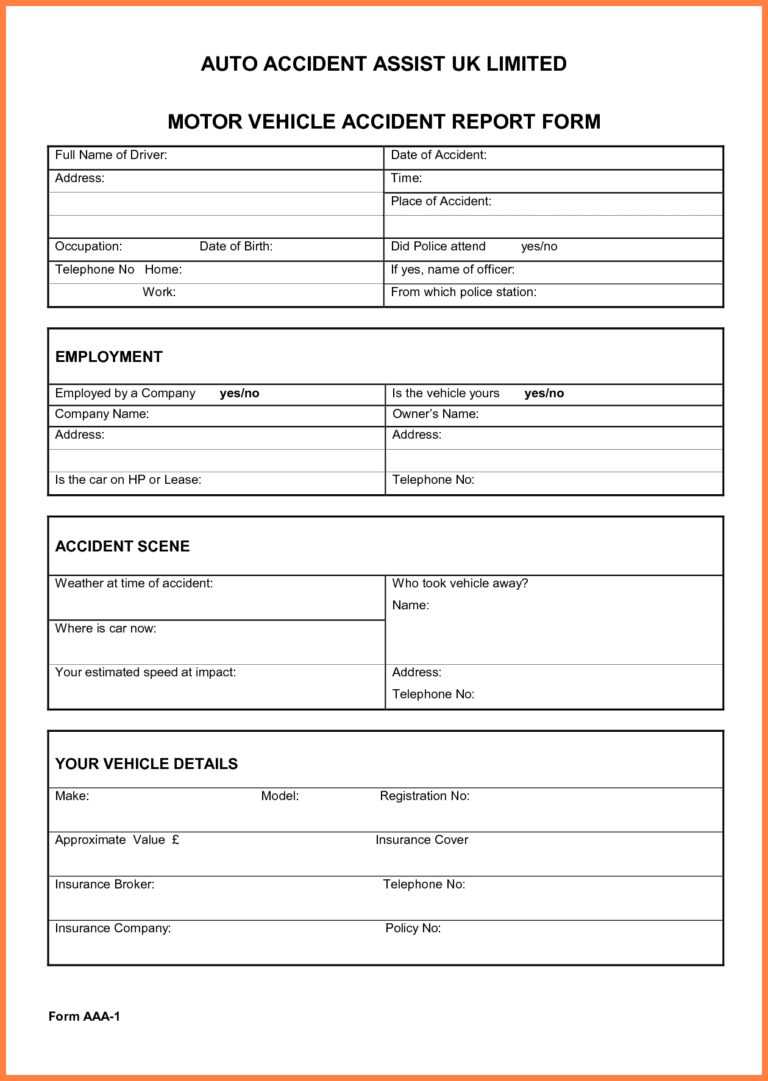 Vehicle Accident Report Form Template