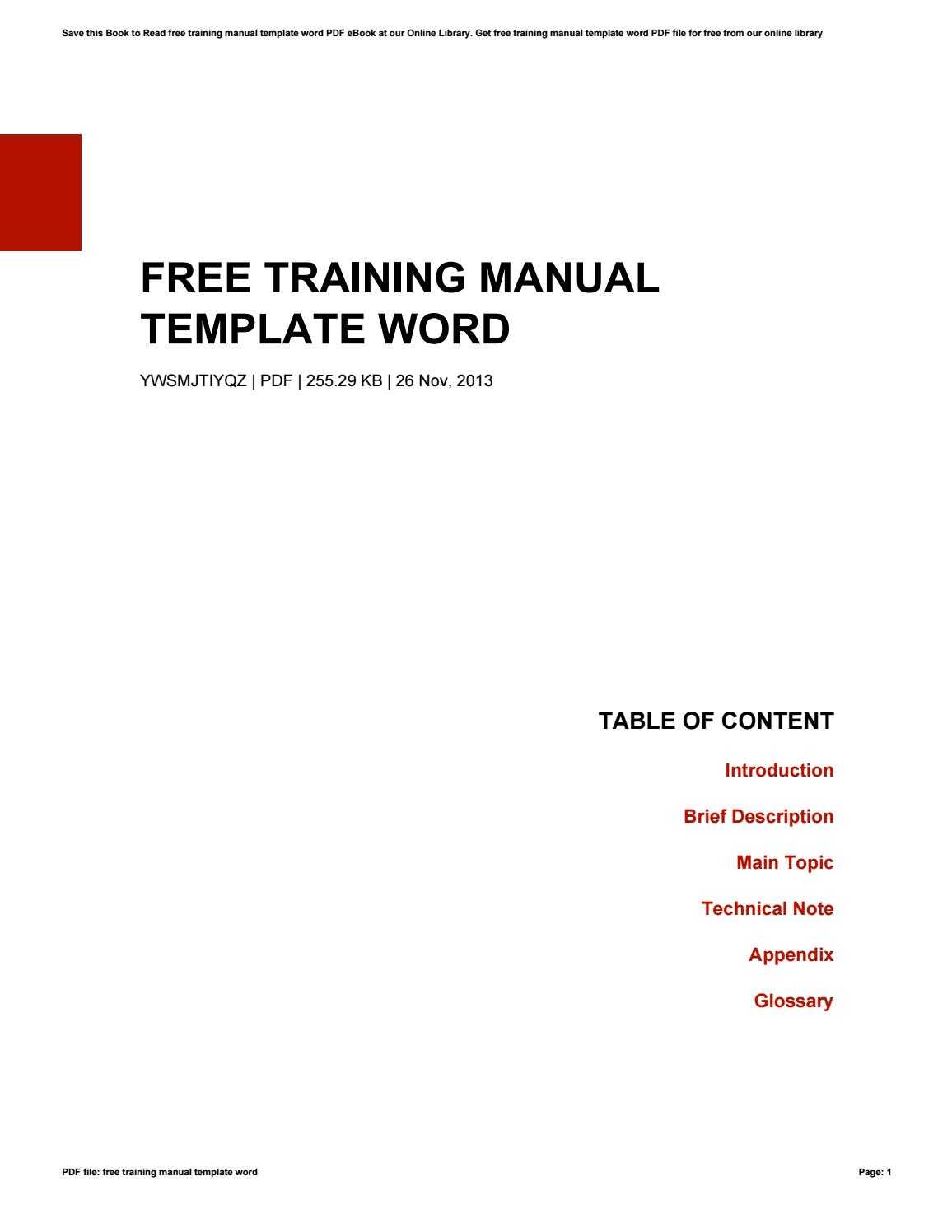 003 Training Manual Template Word Ideas Page 1 Fascinating Within Training Documentation Template Word
