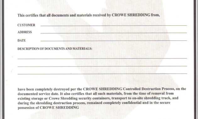 004 Certificate Of Destruction Template Free Form for Free Certificate Of Destruction Template