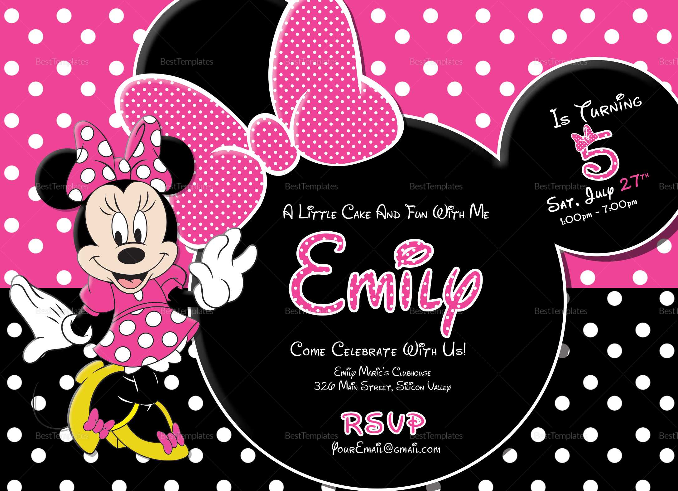 004 Minnie Mouse Birthday Invitation Template Ideas Striking Regarding Minnie Mouse Card Templates