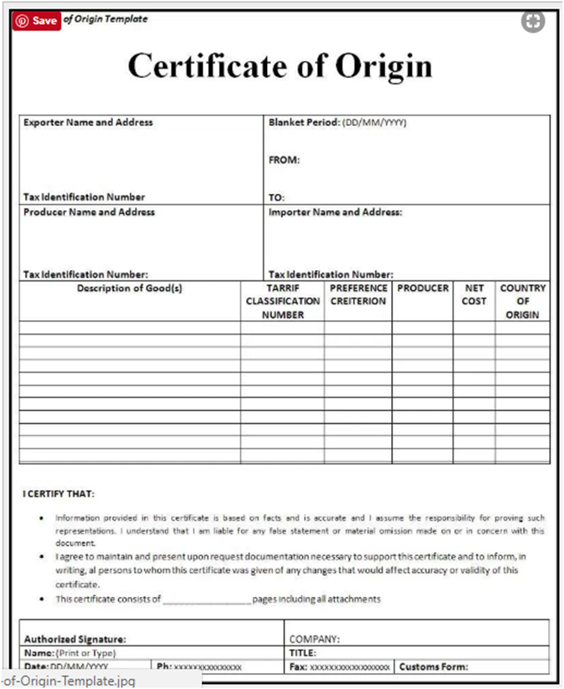004 Template Ideas Certificate Of Origin Excel Untitled Intended For Nafta Certificate Template