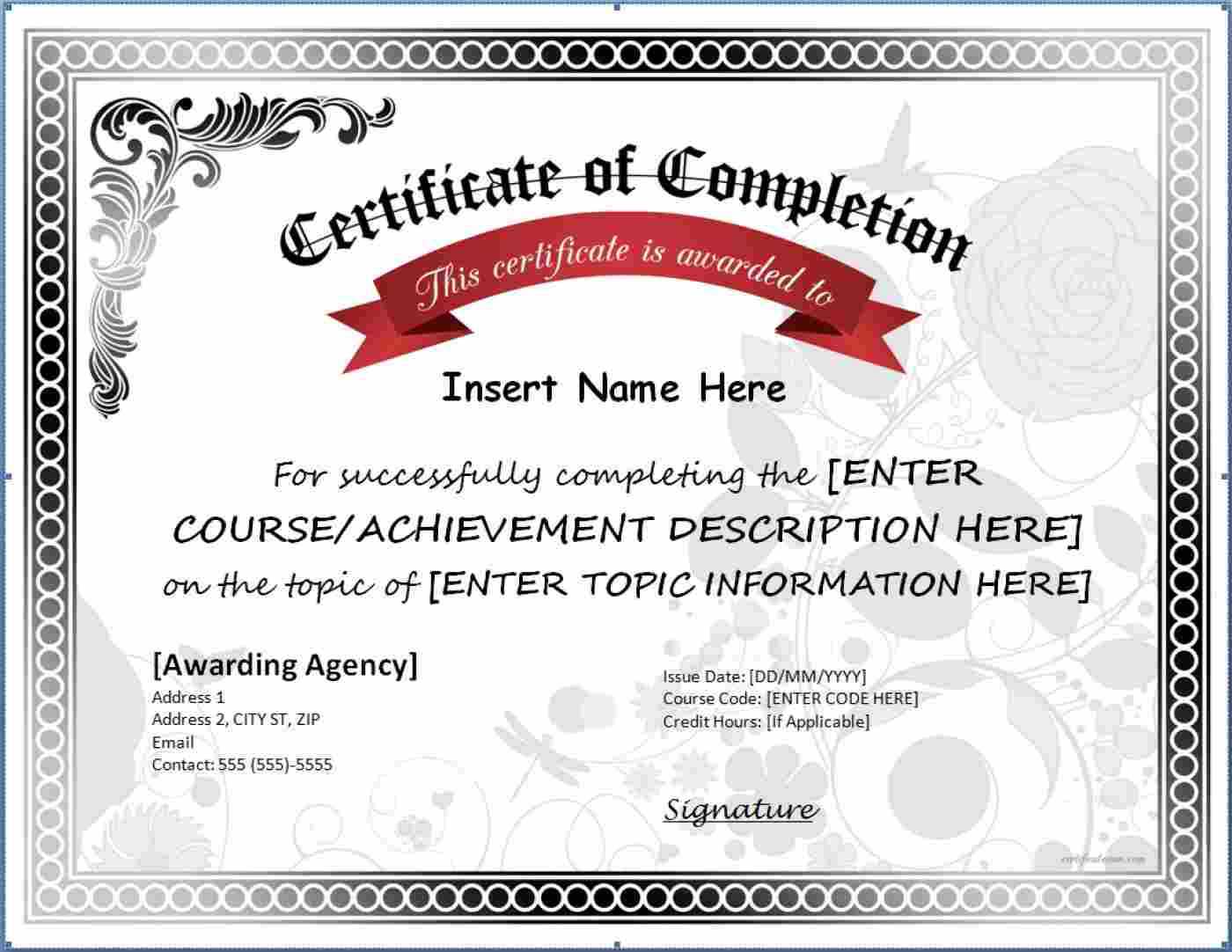 005 Certificate Of Completion Template Free Printable Throughout Free Printable Certificate Of Achievement Template