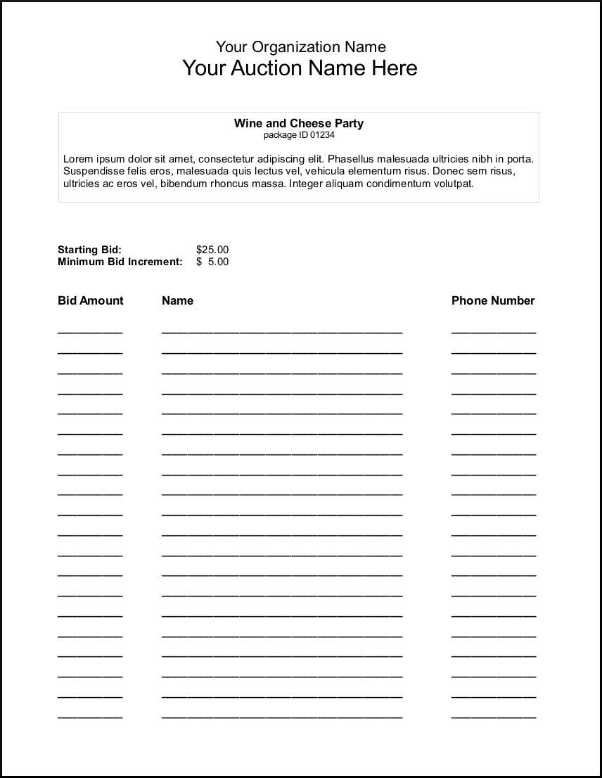 005 Template Ideas Free Bid Sheet Imposing Silent Auction With Regard To Auction Bid Cards Template
