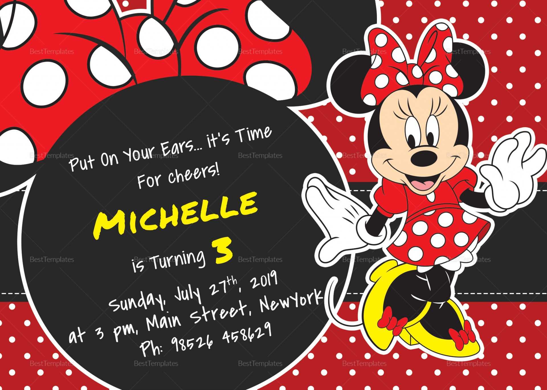 005 Template Ideas Minnie Mouse Birthday Invitation Striking Regarding Minnie Mouse Card Templates