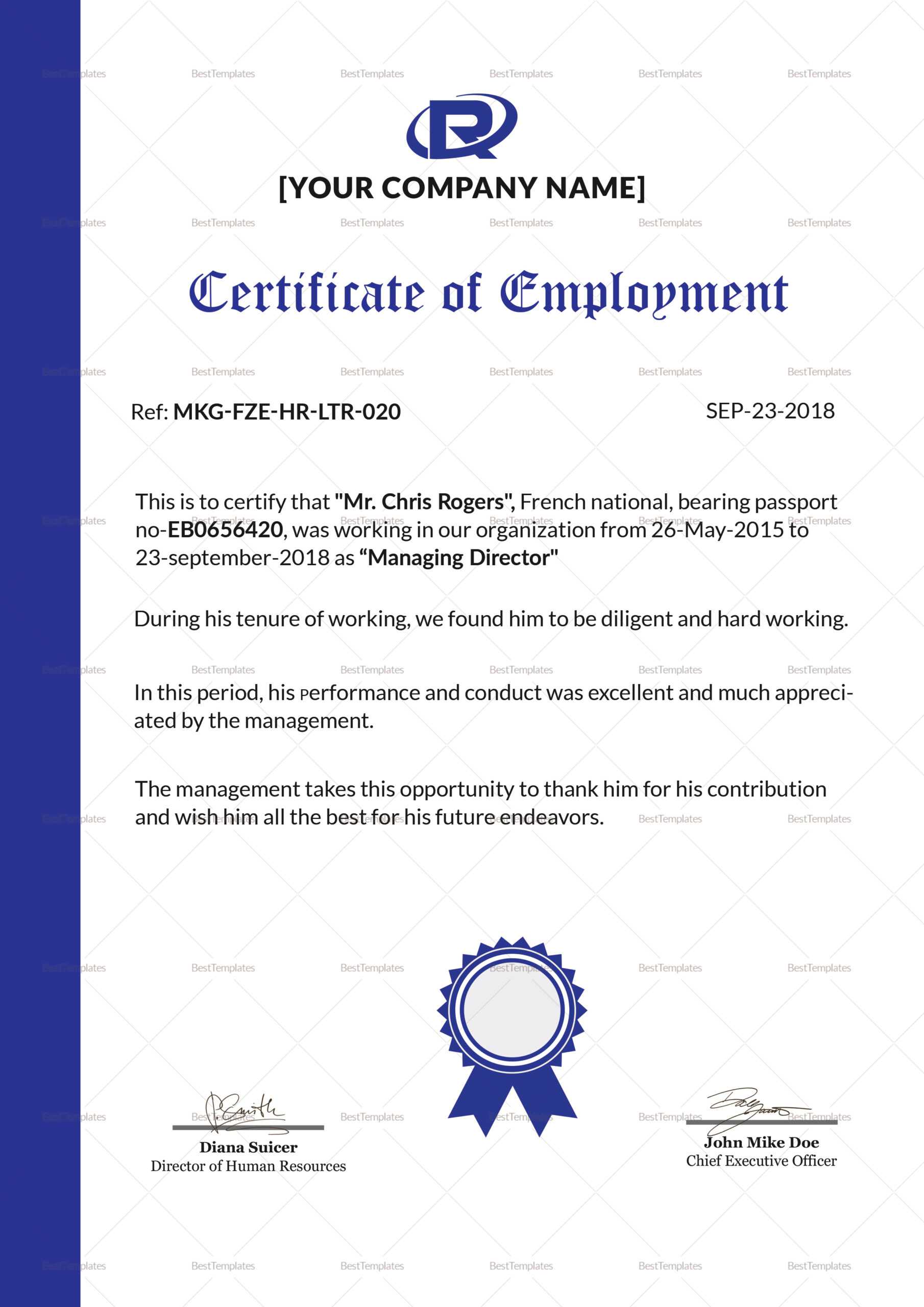 006 Certificate Of Employment Template Sample Impressive Throughout Certificate Of Employment Template