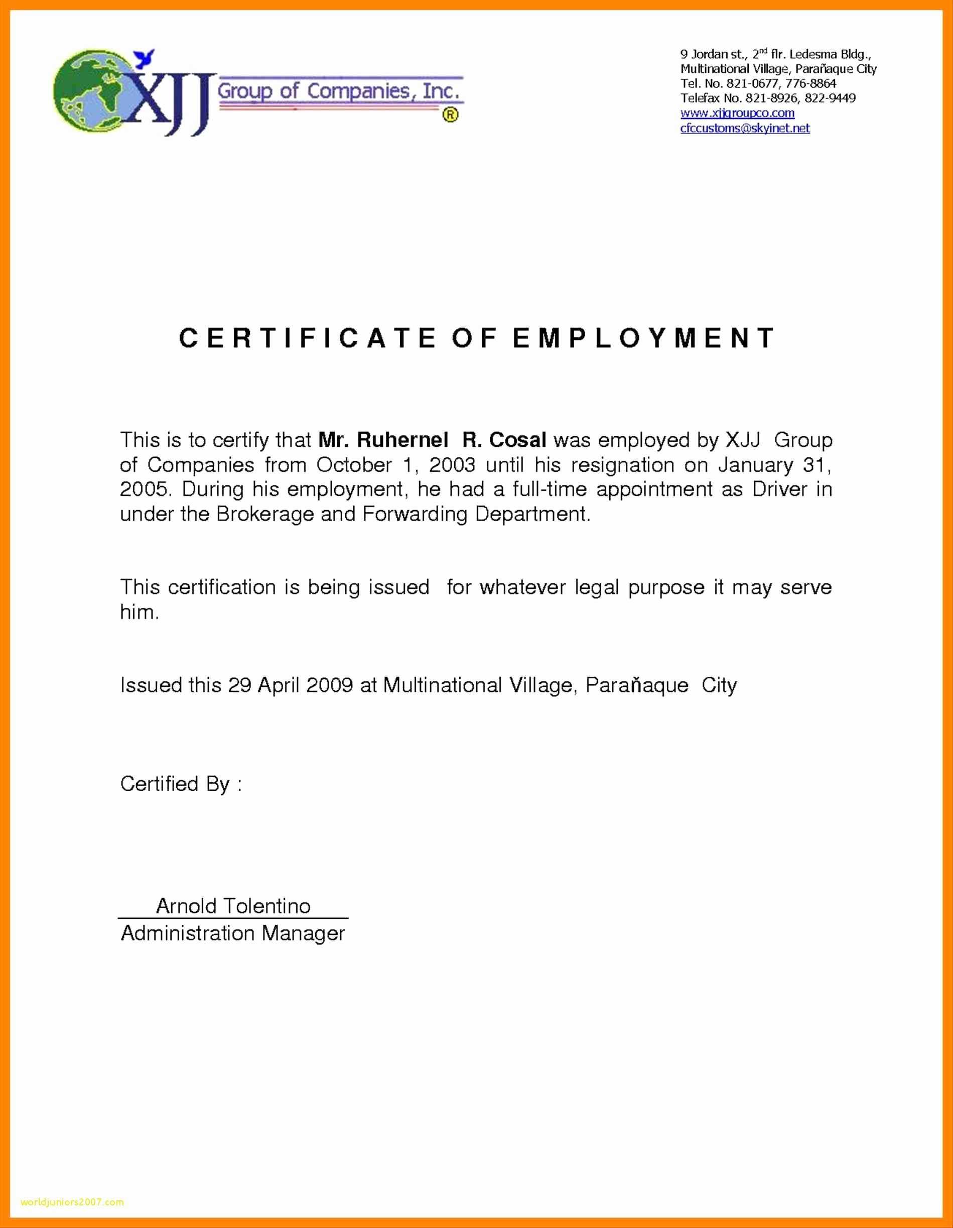 006 Certificate Of Employment Template Sample Impressive Throughout Template Of Certificate Of Employment