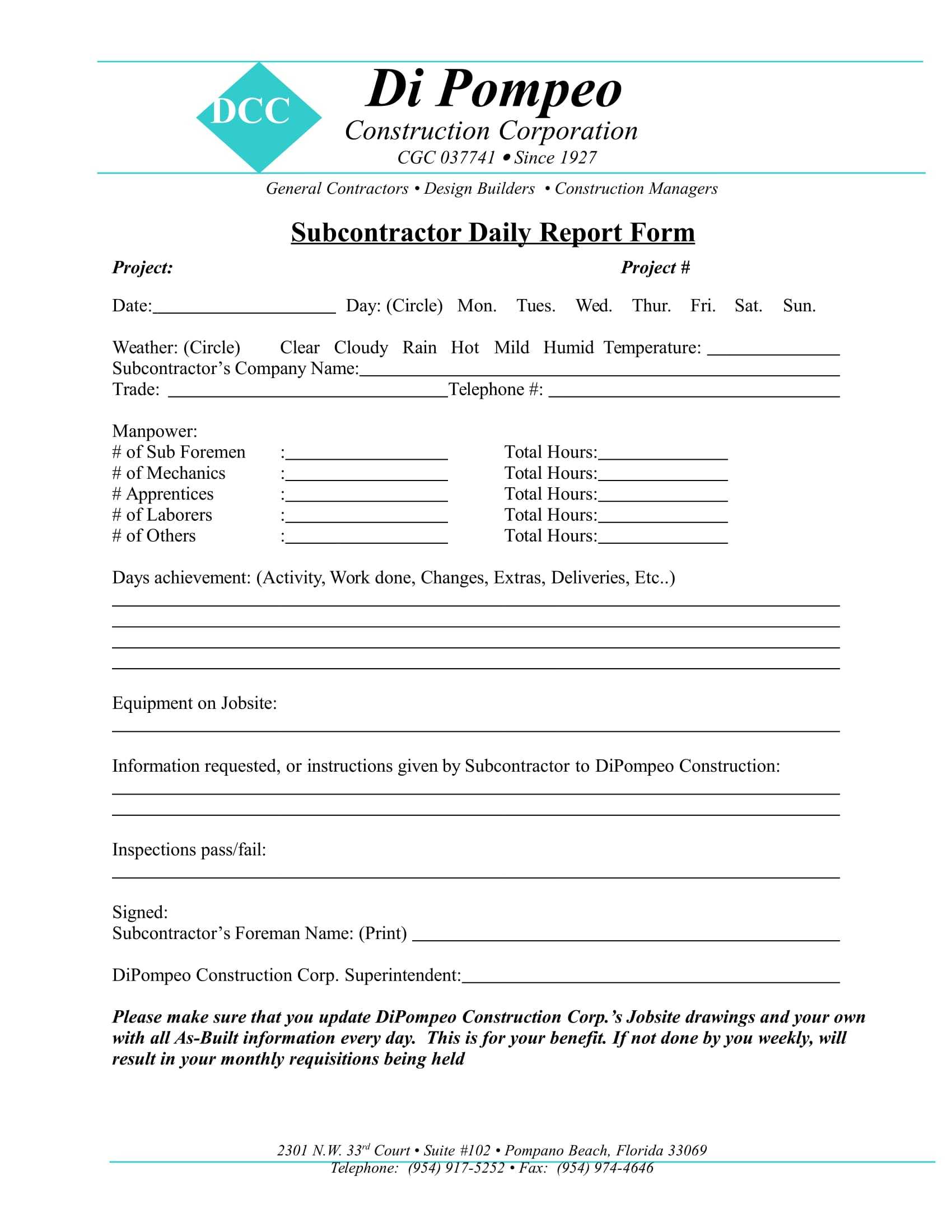 006 Construction Superintendent Daily Report Forms Template For Superintendent Daily Report Template