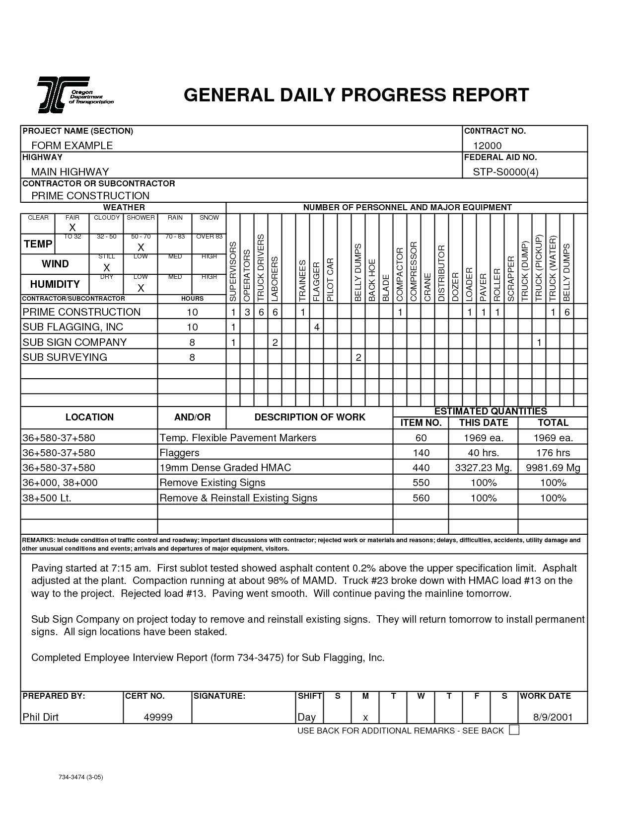007 Daily Progress Report Format For Construction In Excel Regarding Progress Report Template For Construction Project