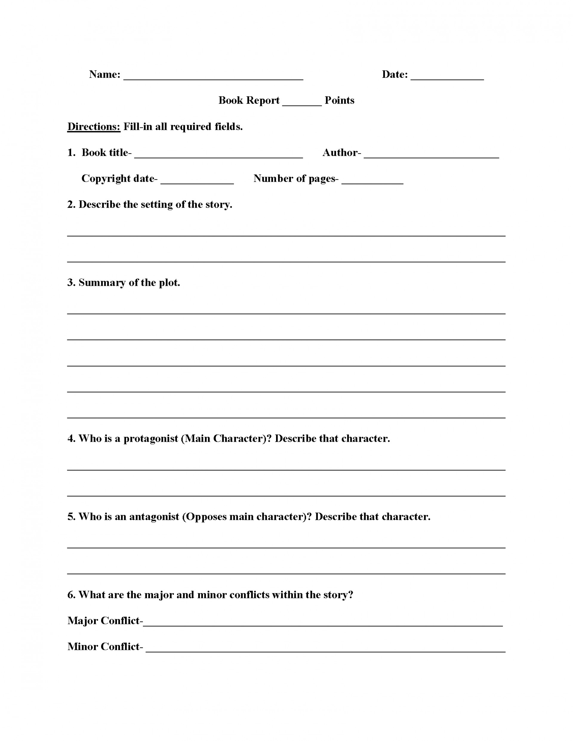 010 6Th Grade Book Report Template Ideas 3Rd Pdf Best Of With Regard To Book Report Template Grade 1