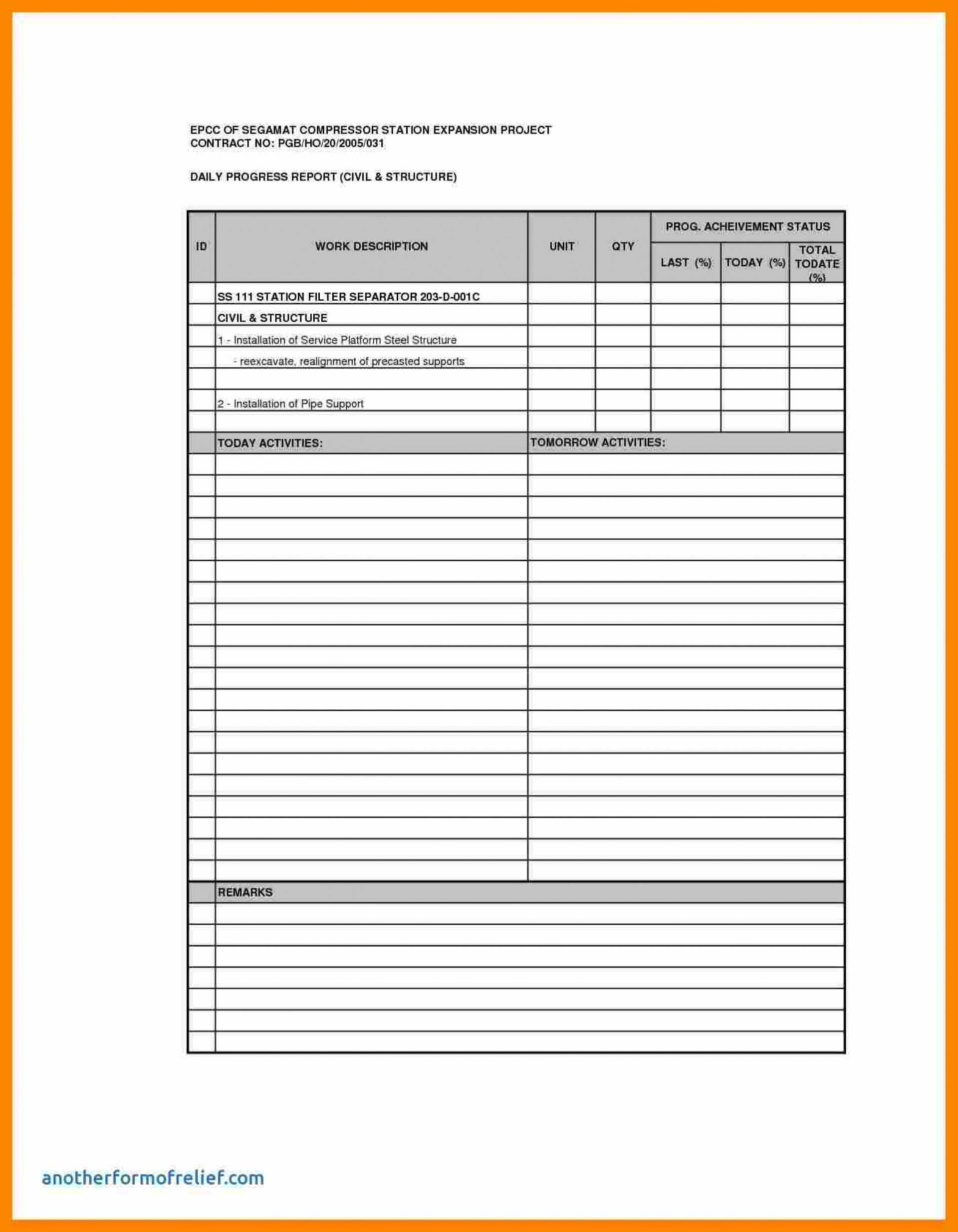 010 Daily Progress Report Format Construction Status For Best Report Format Template