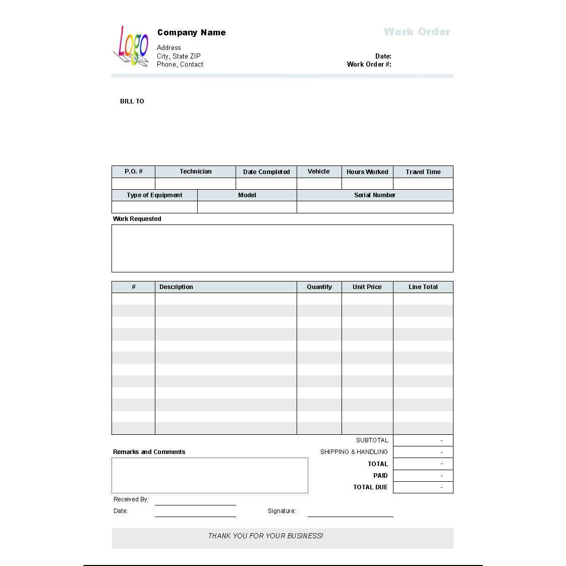 010 Free Printable Work Order Template Excelworkordertmp Regarding Sample Job Cards Templates