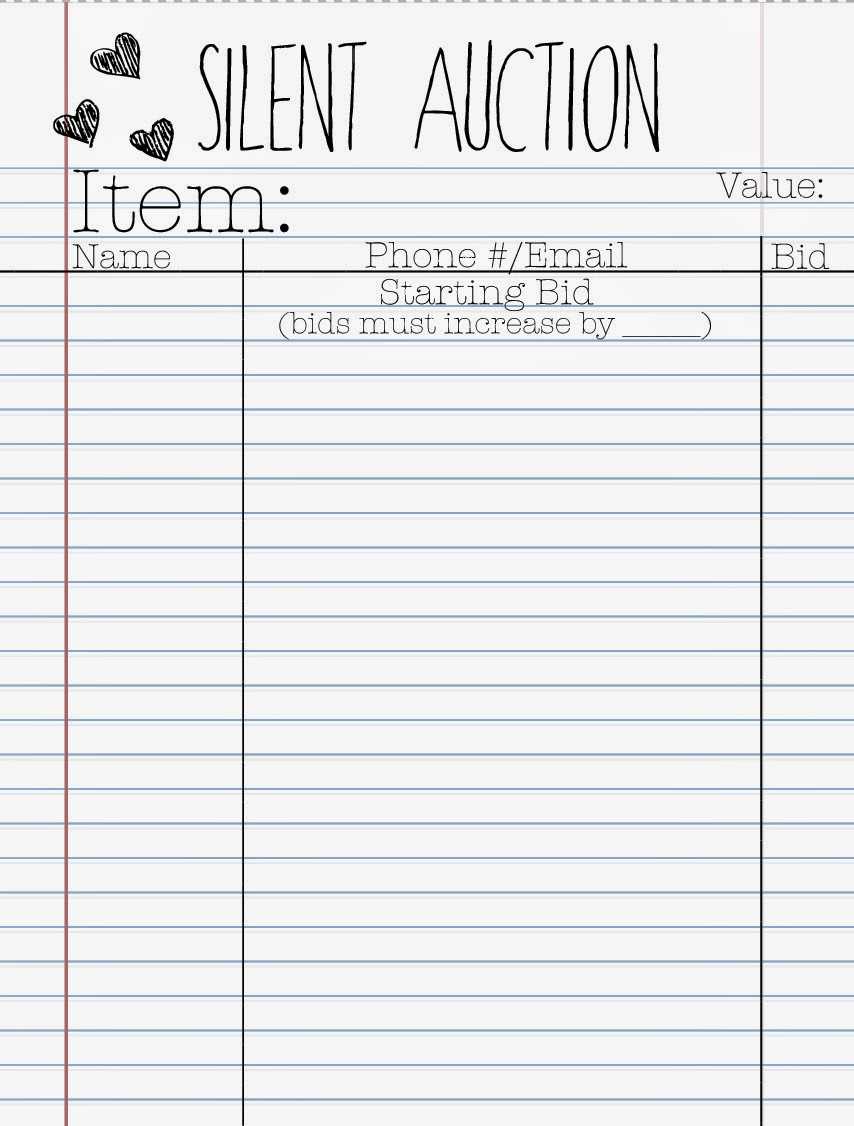011 Silent Auction Bid Sheet Template 99603 Free Printable In Auction Bid Cards Template