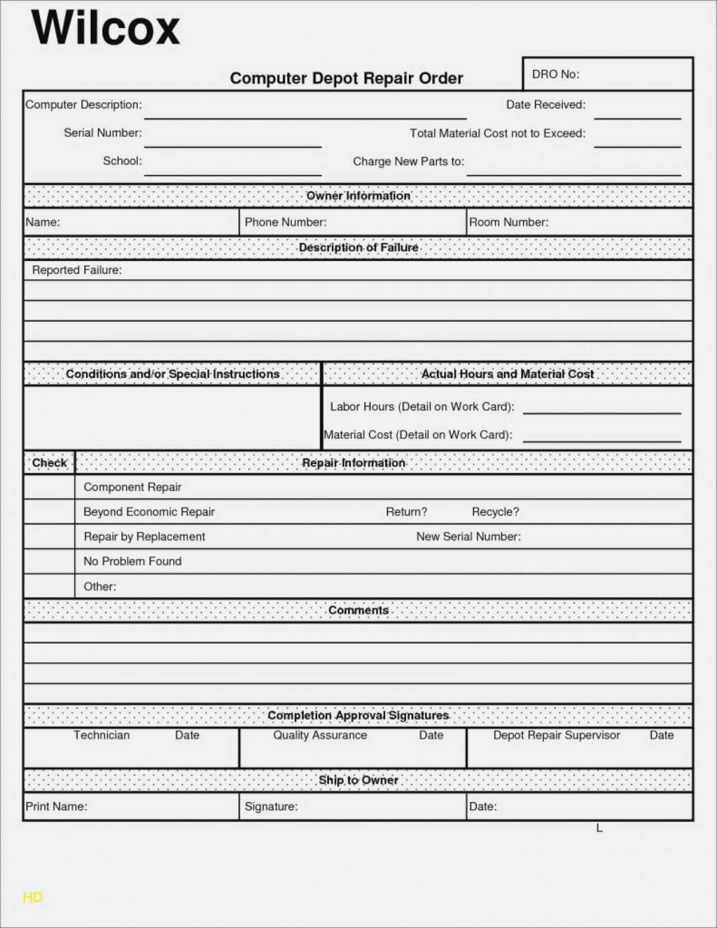 011 Template Ideas Work Order Excel Singular Mechanic Pertaining To Job Card Template Mechanic