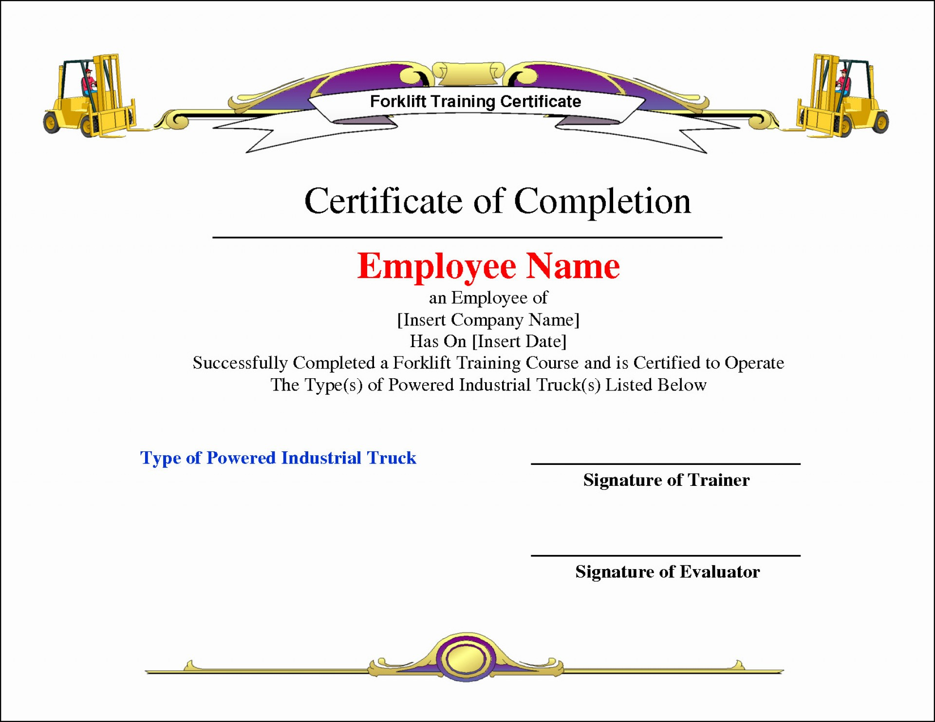 012 Template Ideas Forklift Certificates Templates Free For Forklift Certification Template