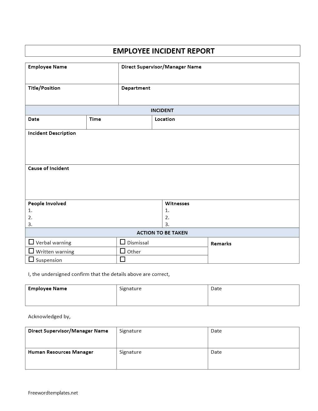 015 Employee Incident Report Template Top Ideas Excel Form Regarding Incident Report Form Template Word
