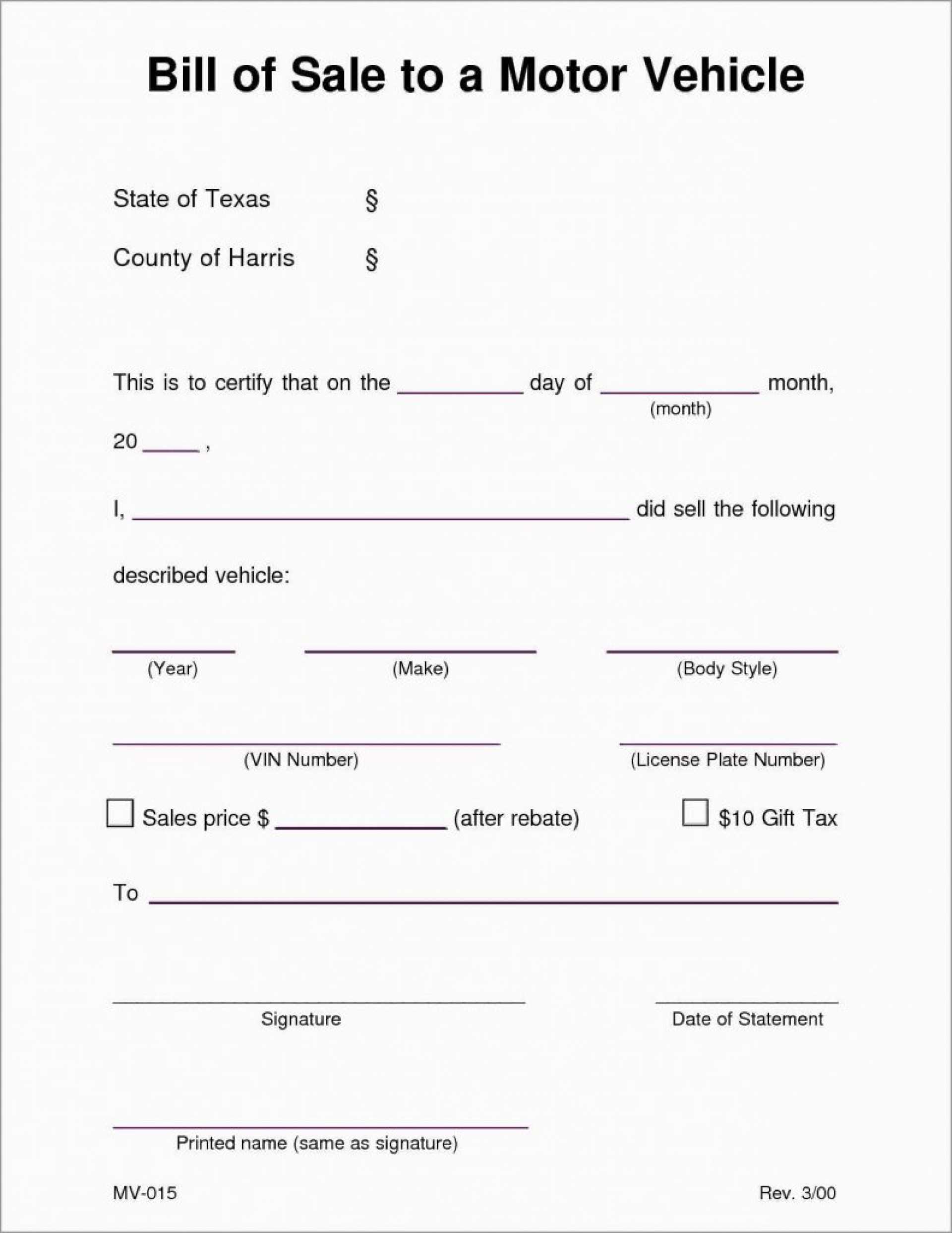015 Vehicle Bill Of Sale Template Word Free Printable Form In Vehicle Bill Of Sale Template Word