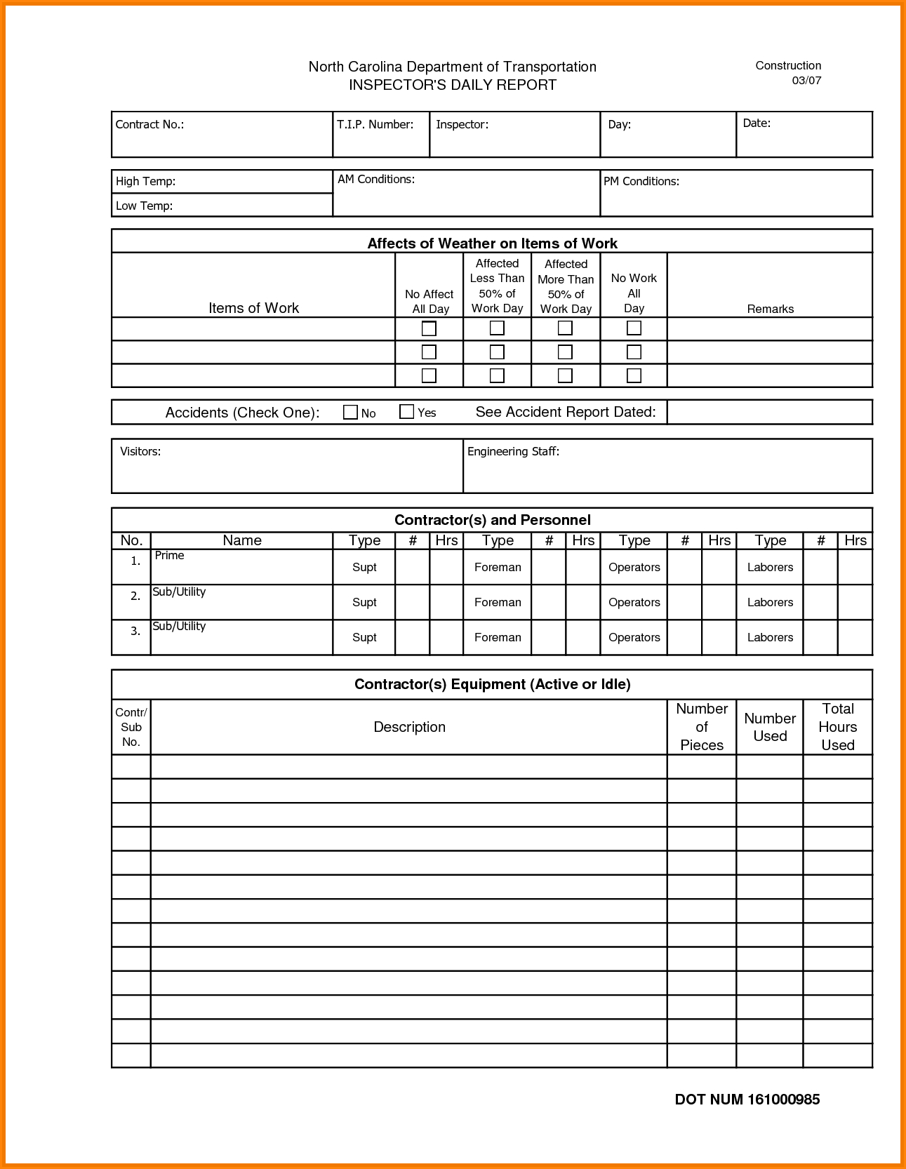 016 Construction Superintendent Daily Report Forms Template With Superintendent Daily Report Template