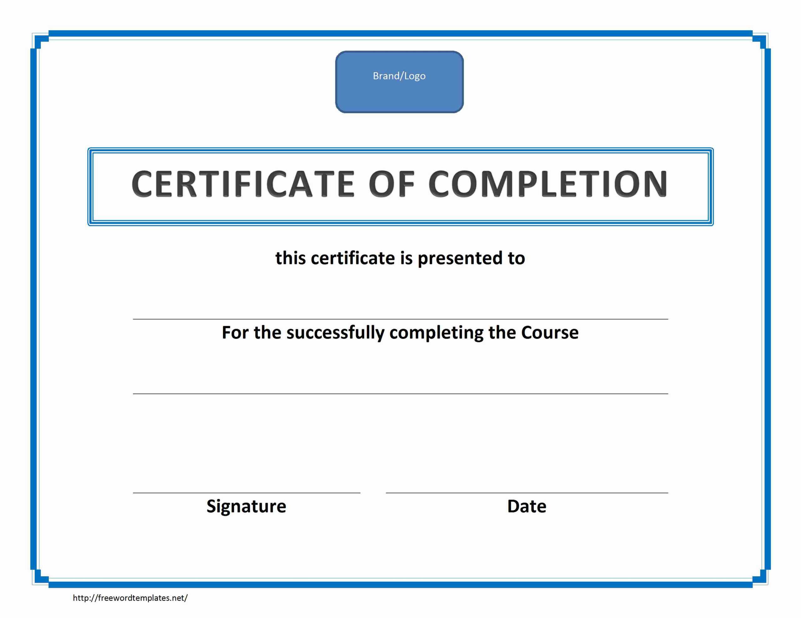 017 Template Ideas Training Certificate Of Completion In Training Certificate Template Word Format