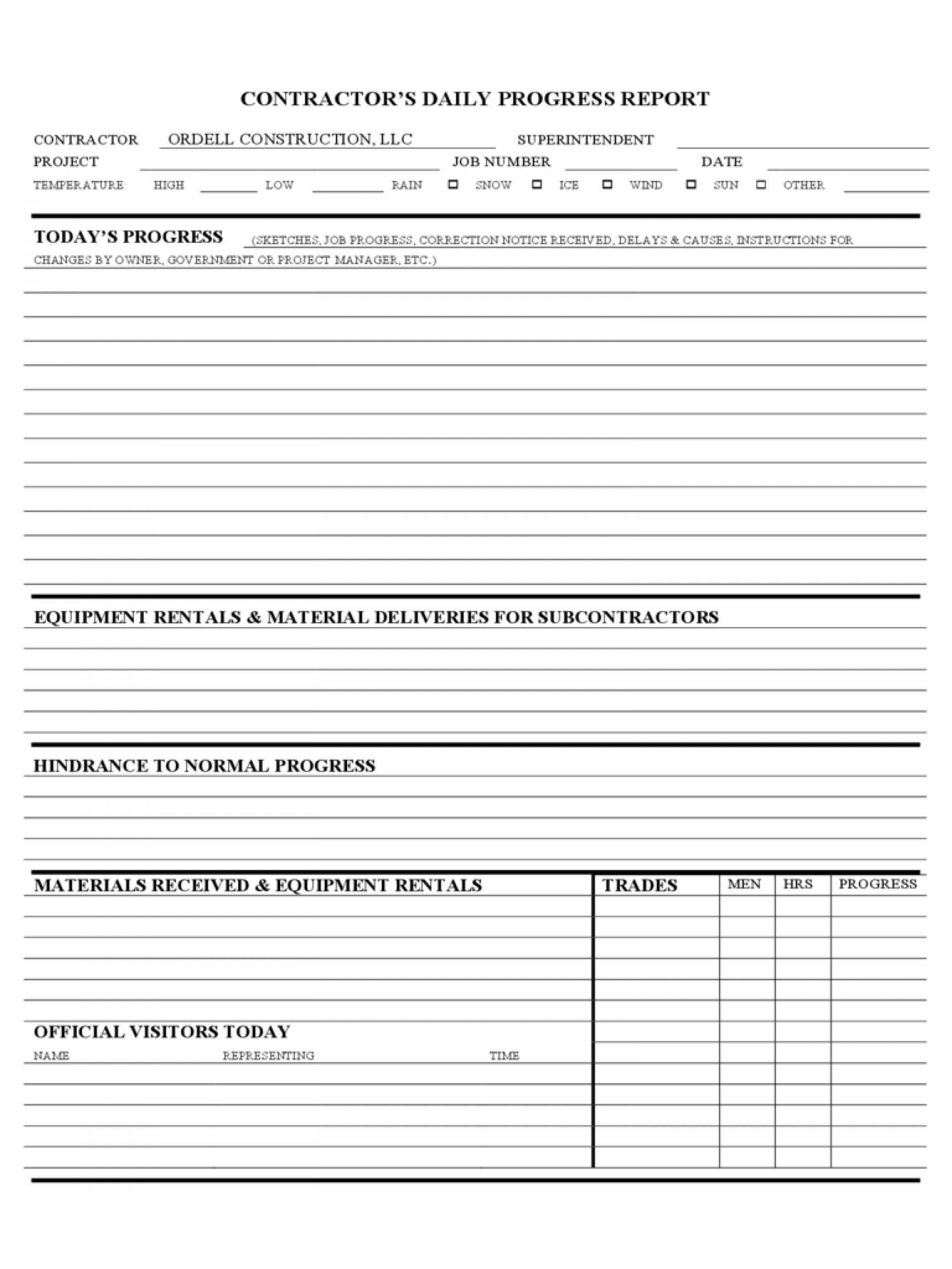 018 Construction Daily Report Template Excel Ideas Format With Free Construction Daily Report Template