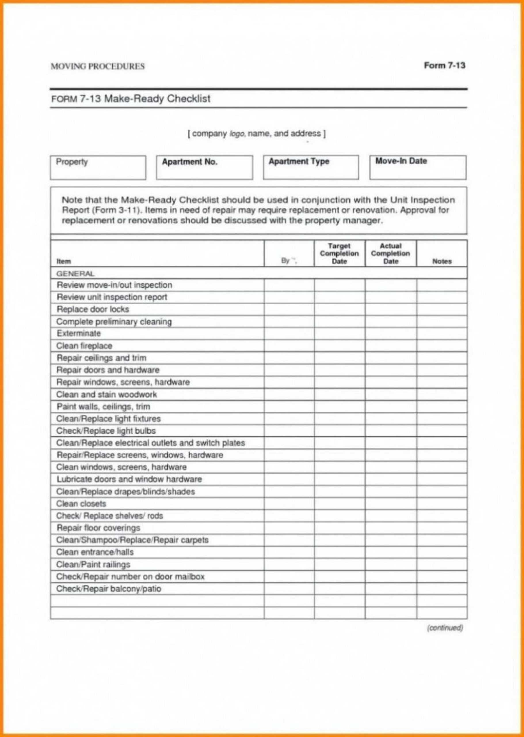 018 Property Management Maintenance Checklist Template Ideas With Property Management Inspection Report Template