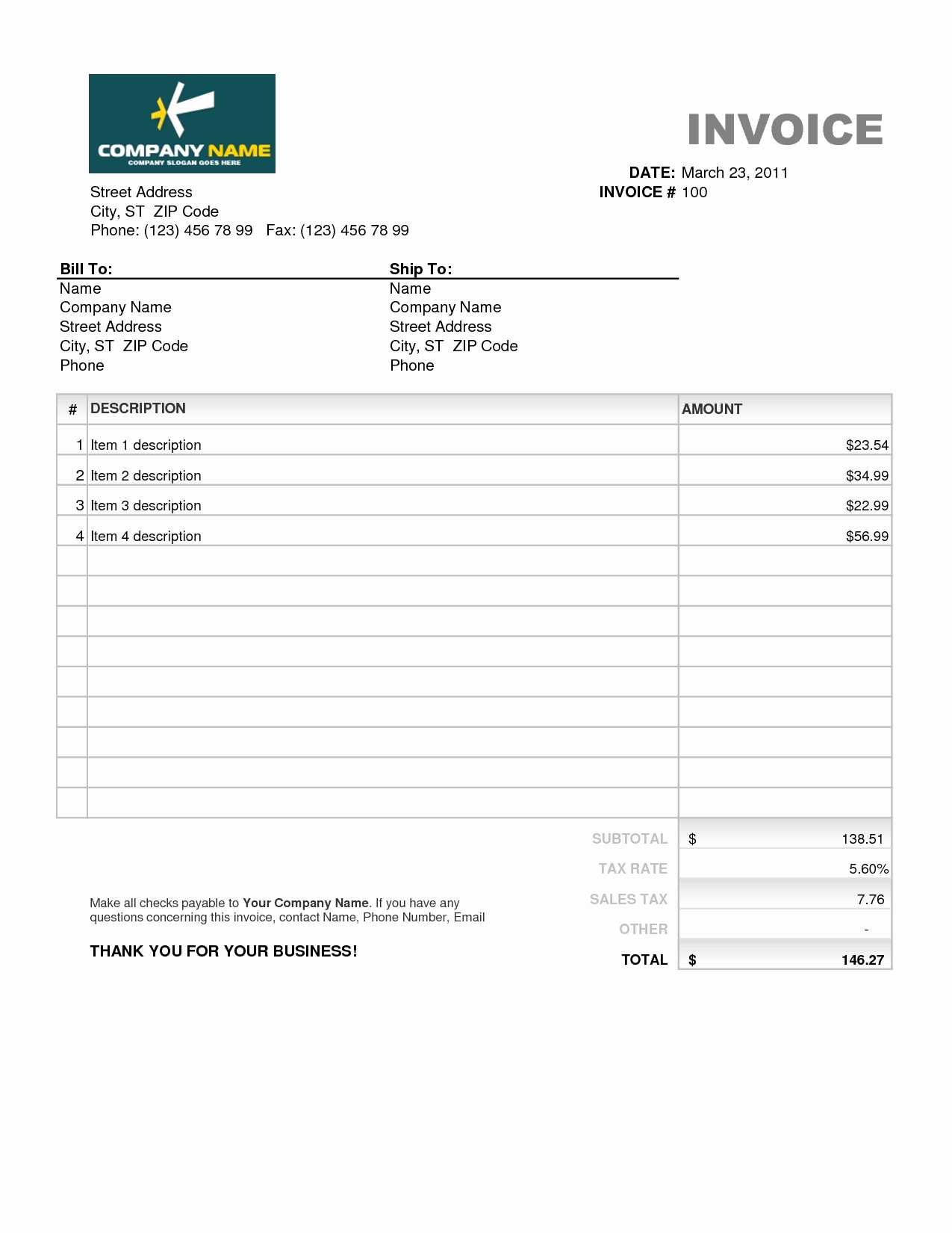 018 Simple Invoice Template Discount Amount Free Within Free Downloadable Invoice Template For Word