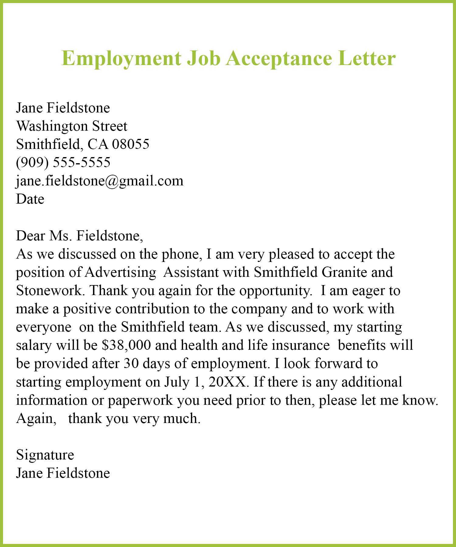 020 Employment Job Acceptance Template Ideas Letter Within Certificate Of Acceptance Template