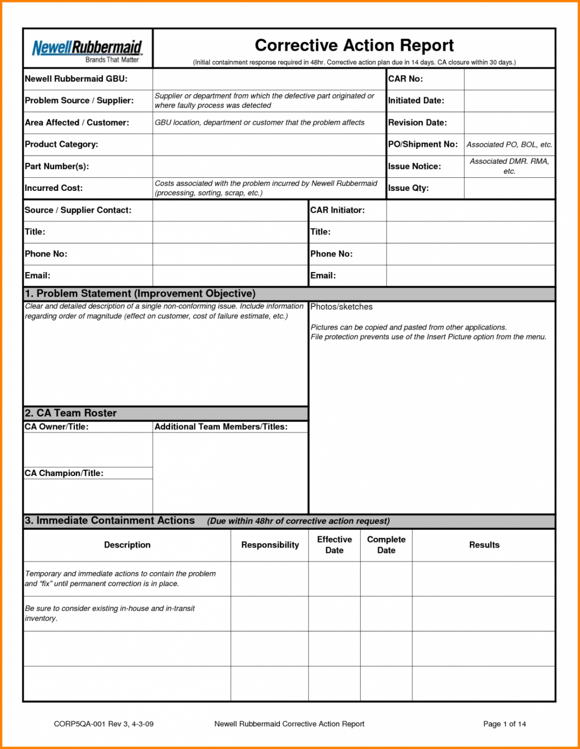 021 Corrective Action Form Template Ideas 20Form Report Pertaining To 8D Report Format Template