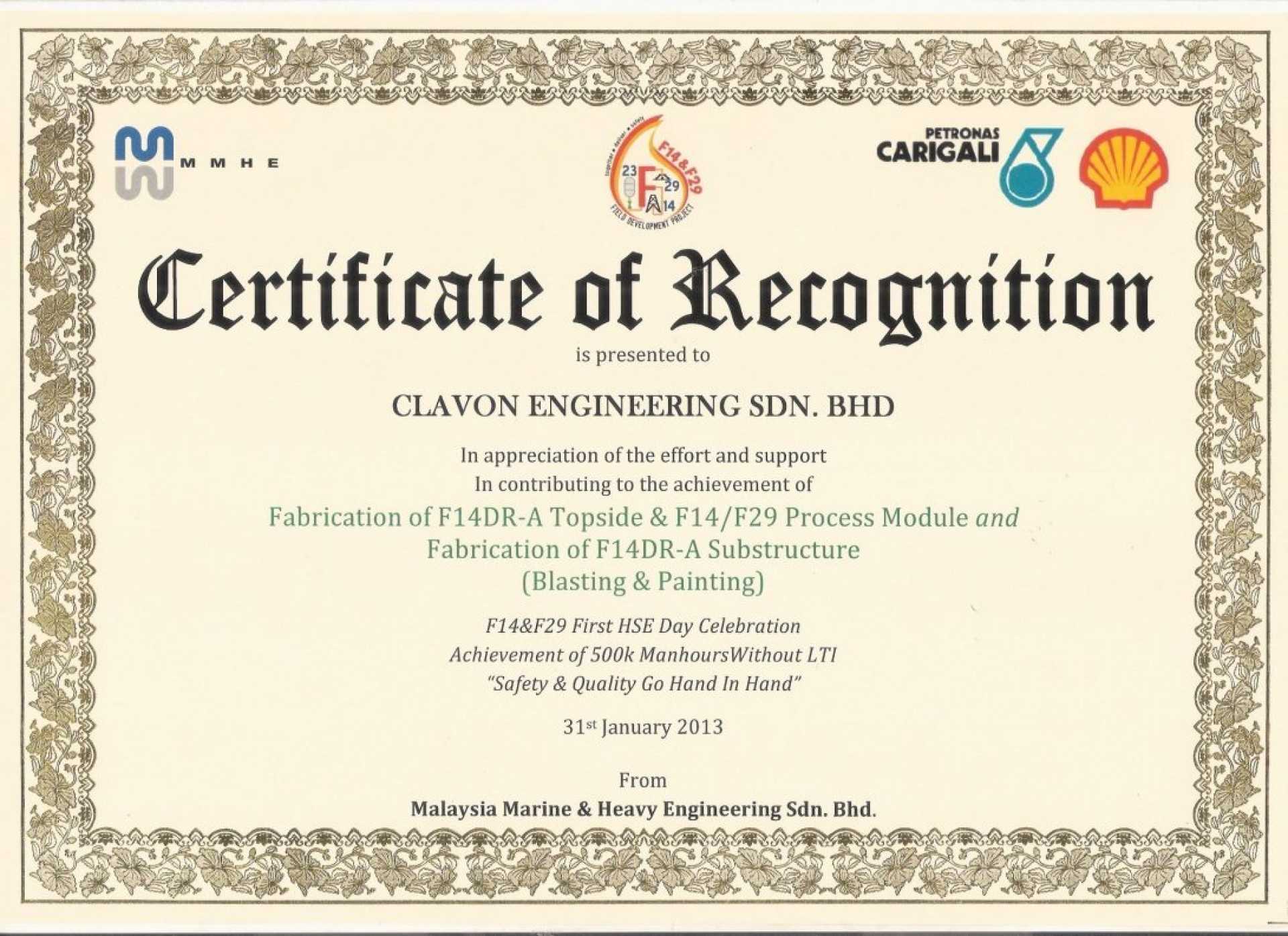 022 Recognition Certificate Template Free Ideas Of For Safety Recognition Certificate Template