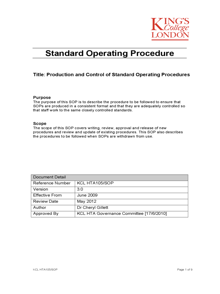 022 Template Ideas Standard Operating Procedures Templates Pertaining To Free Standard Operating Procedure Template Word 2010