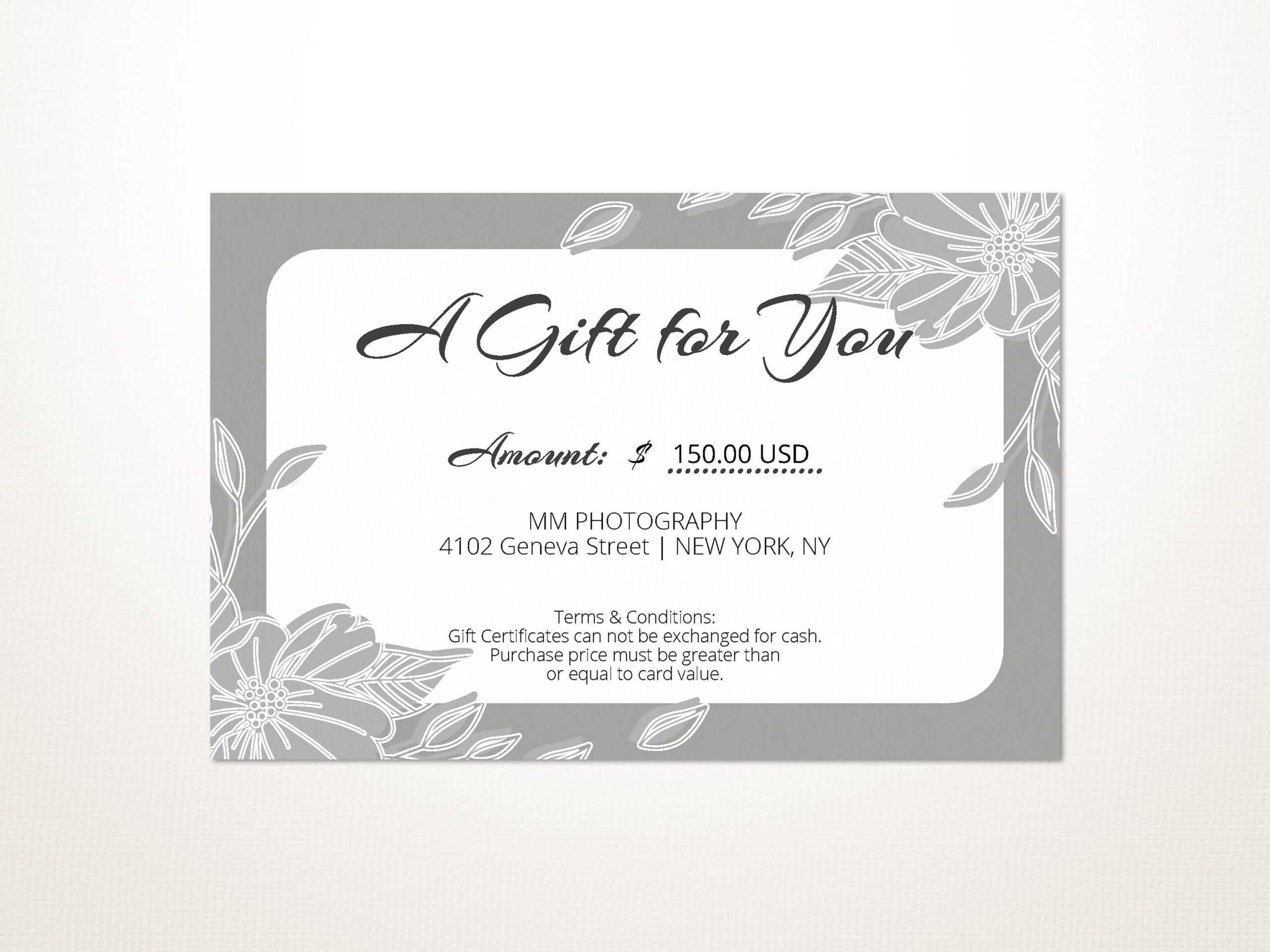 022 Wedding Gift Card Template Free Photographer Certificate Throughout Photography Referral Card Templates