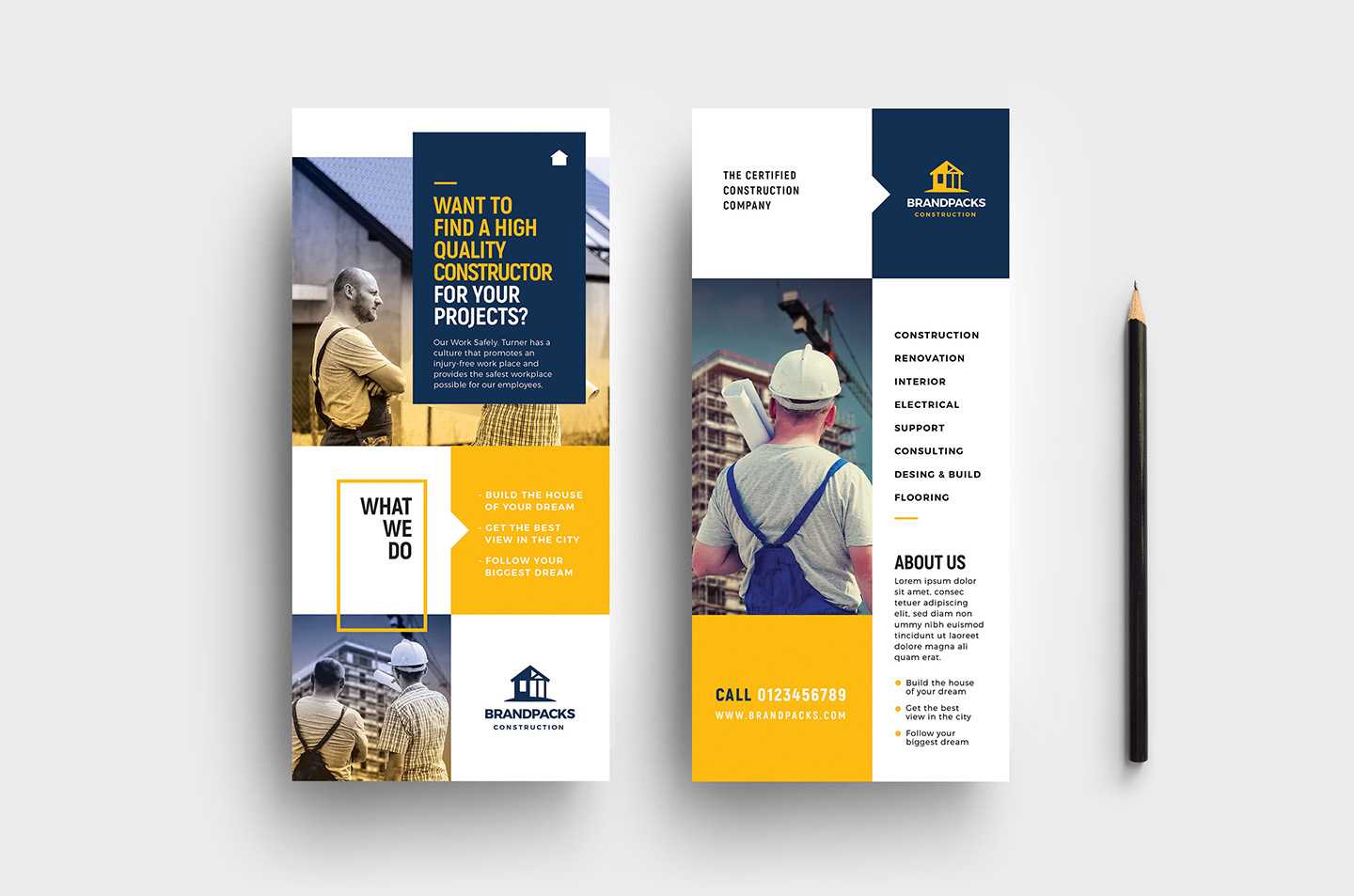 023 Construction Business Card Template Psd Ideas Company Dl In Dl Card Template