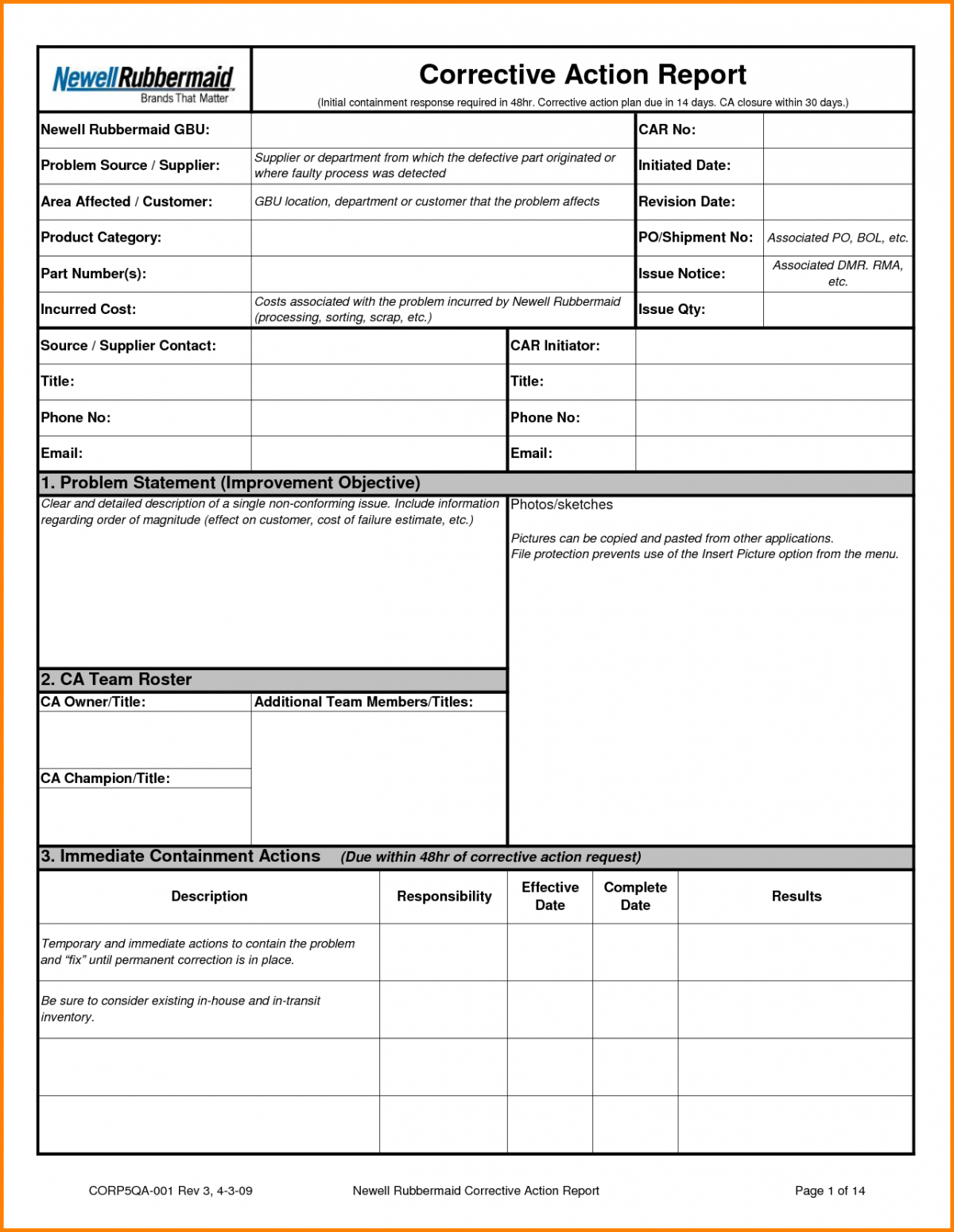 024 Template Ideas 20Form Corrective Action Report Throughout Rma Report Template