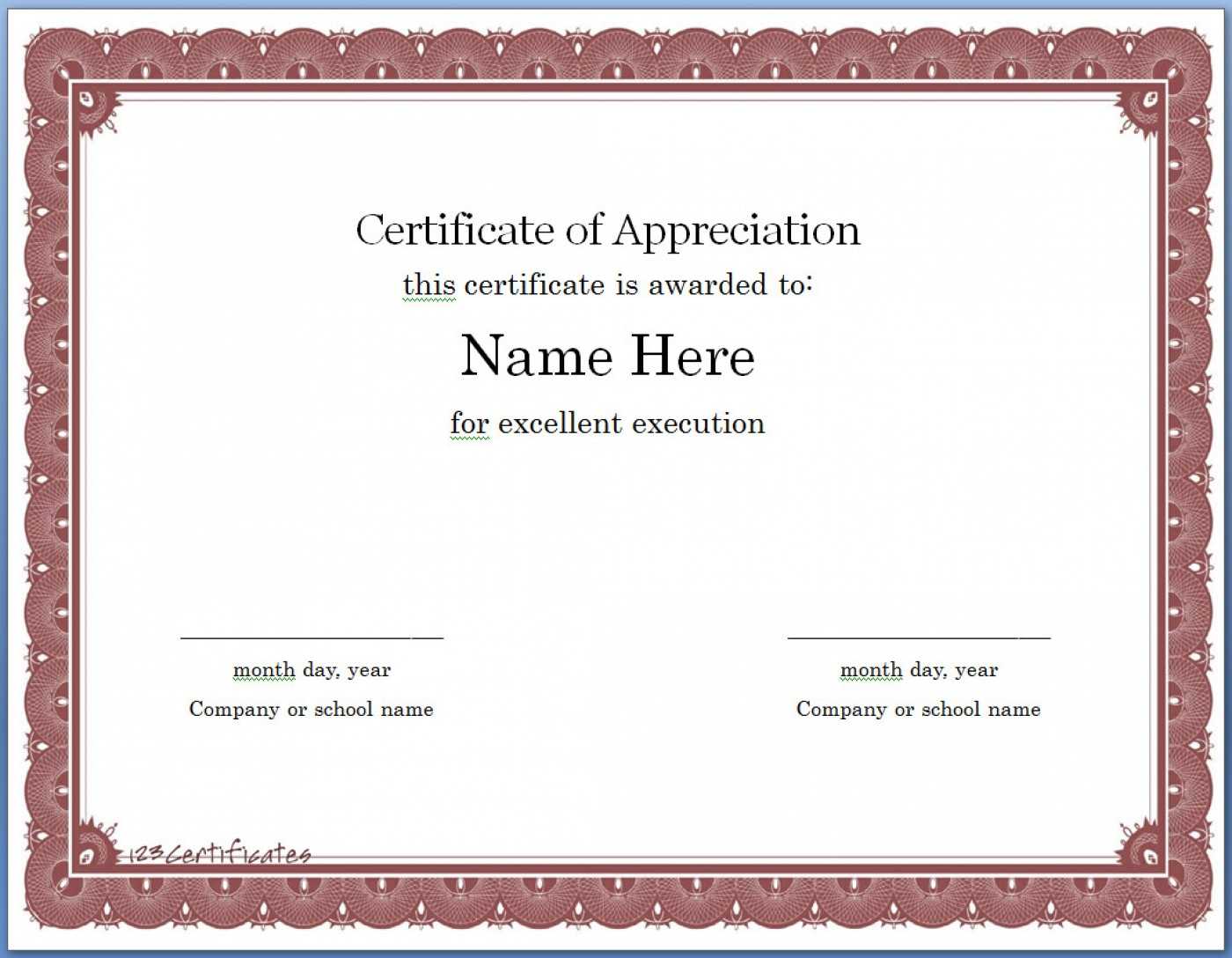 025 Template Ideas Certificate Of Appreciation Certificates Within Template For Certificate Of Appreciation In Microsoft Word