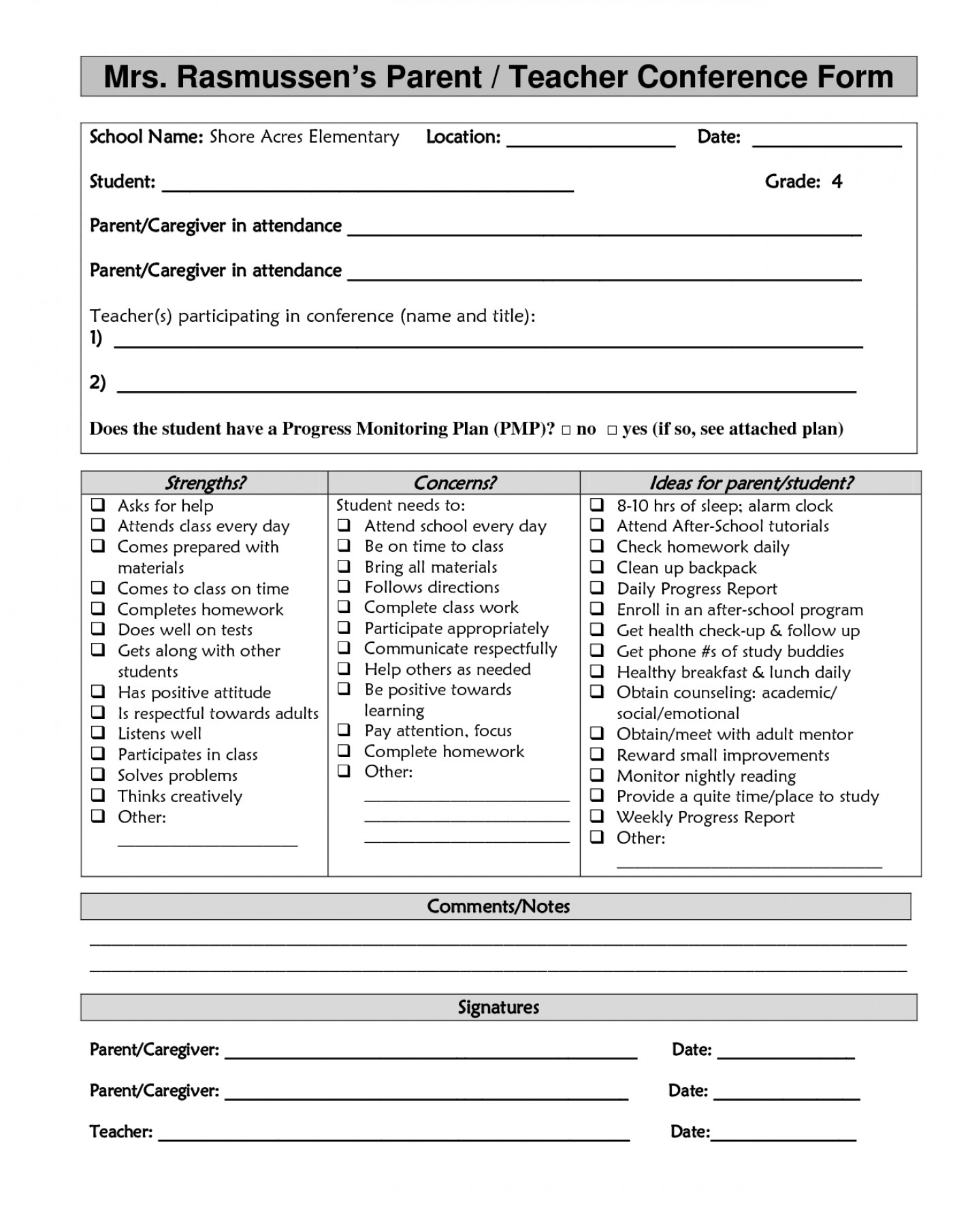 026 Parent Teacher Conference Template Form Templates With Regard To Conference Report Template