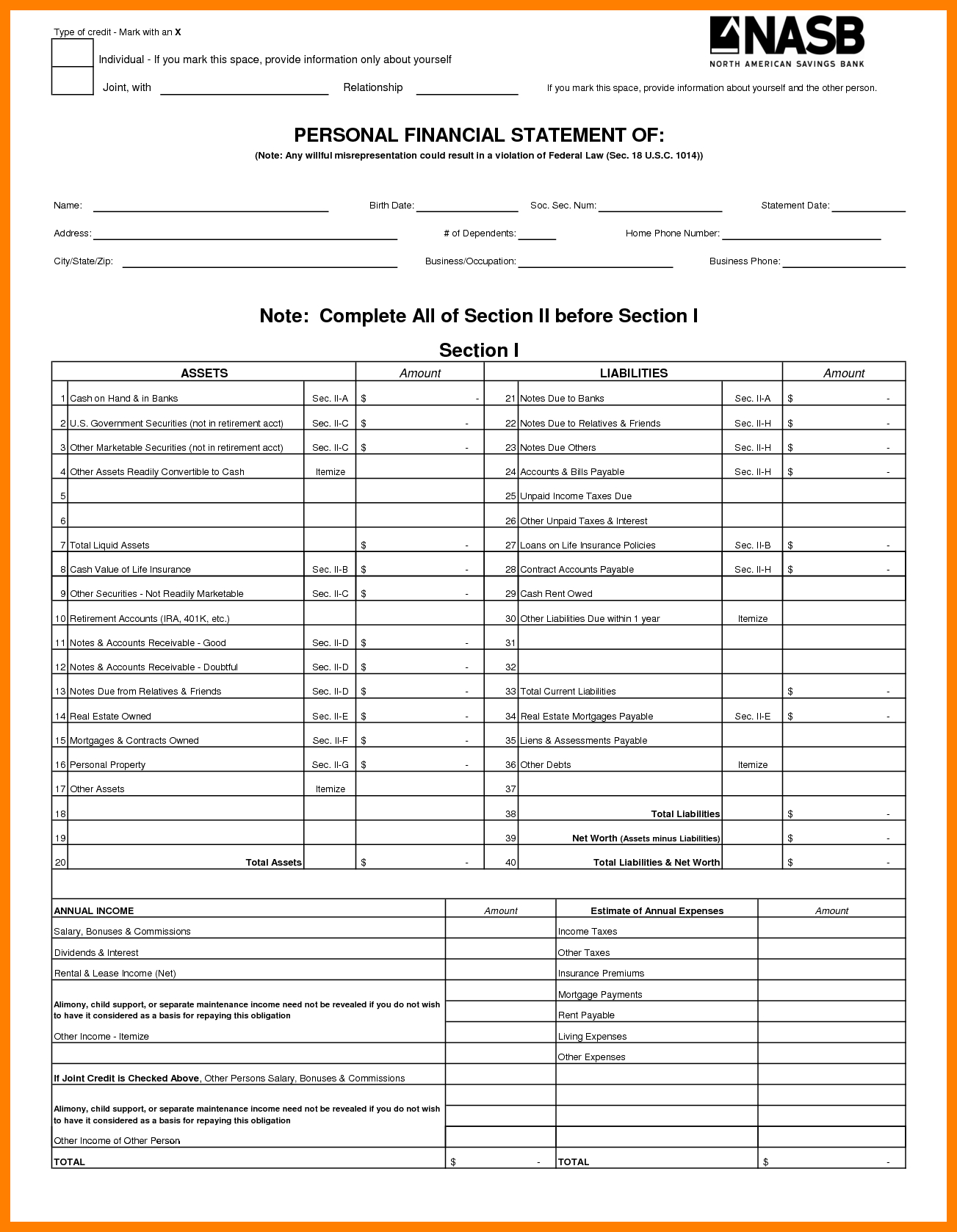 026 Personal Financial Statement Template Free Printable Within Blank Personal Financial Statement Template