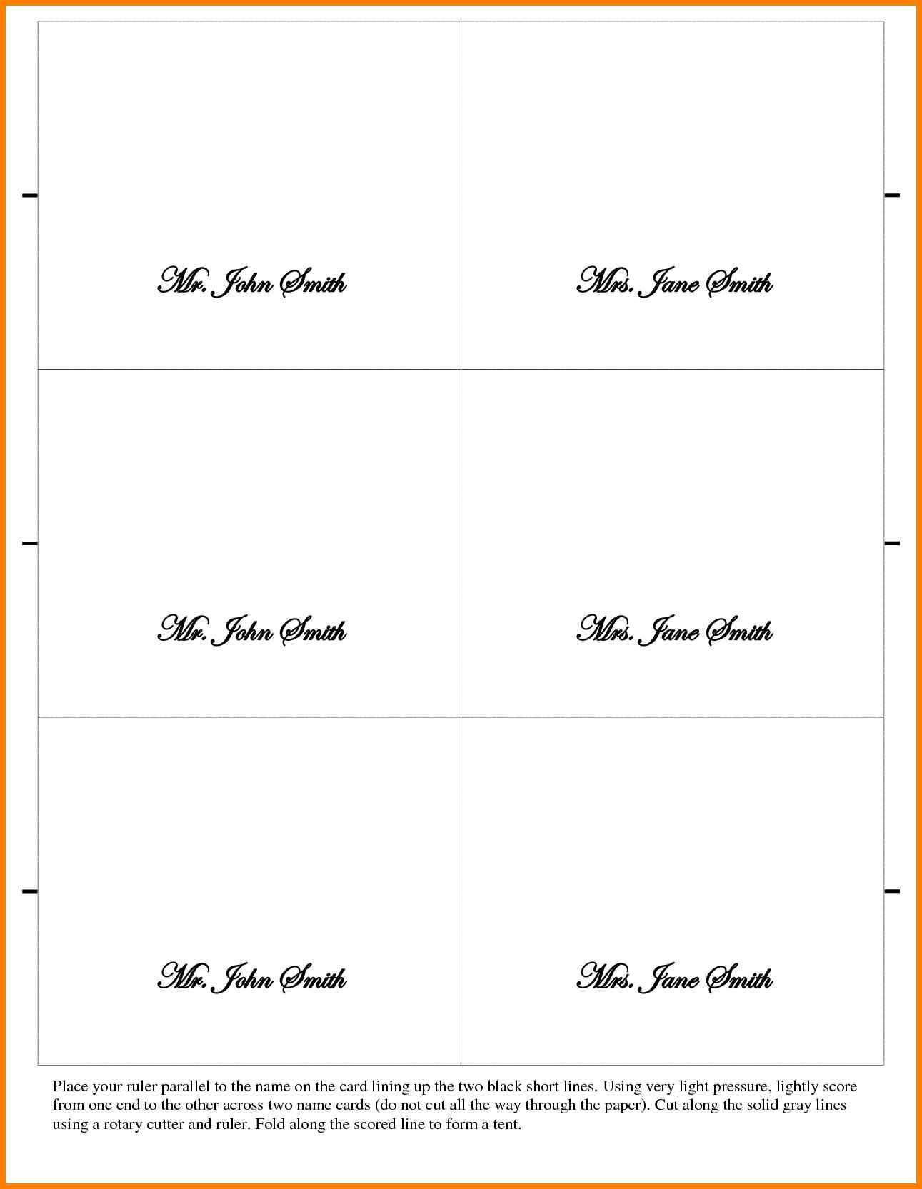 026 Place Cards Template Word Ideas Table Card Tent New With Fold Over Place Card Template