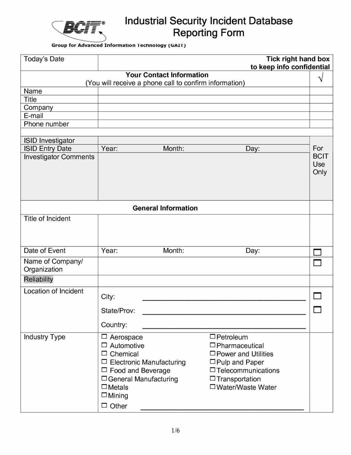 Incident Report Template Uk