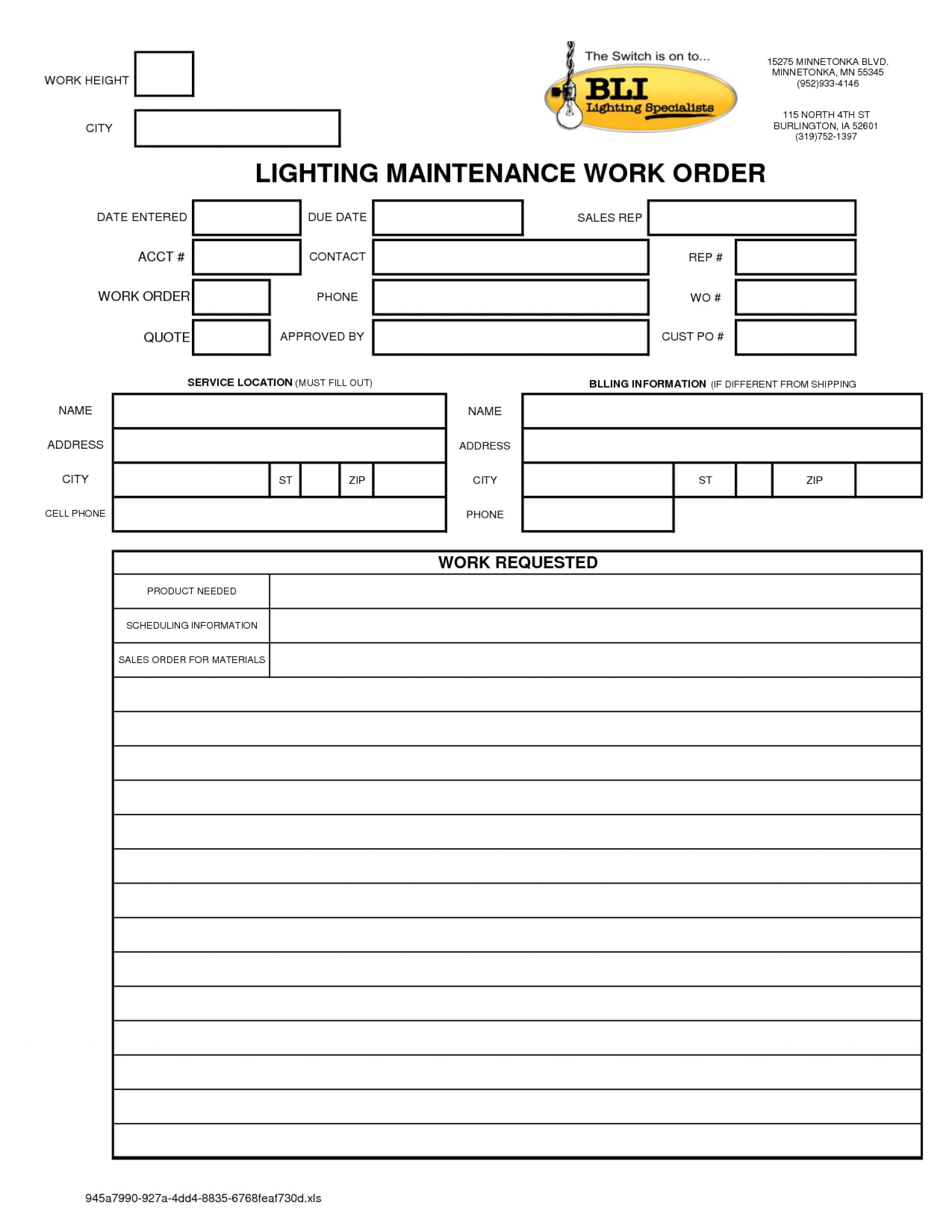 027 Maintenance Work Order Template Excel New Job Card With Mechanic Job Card Template