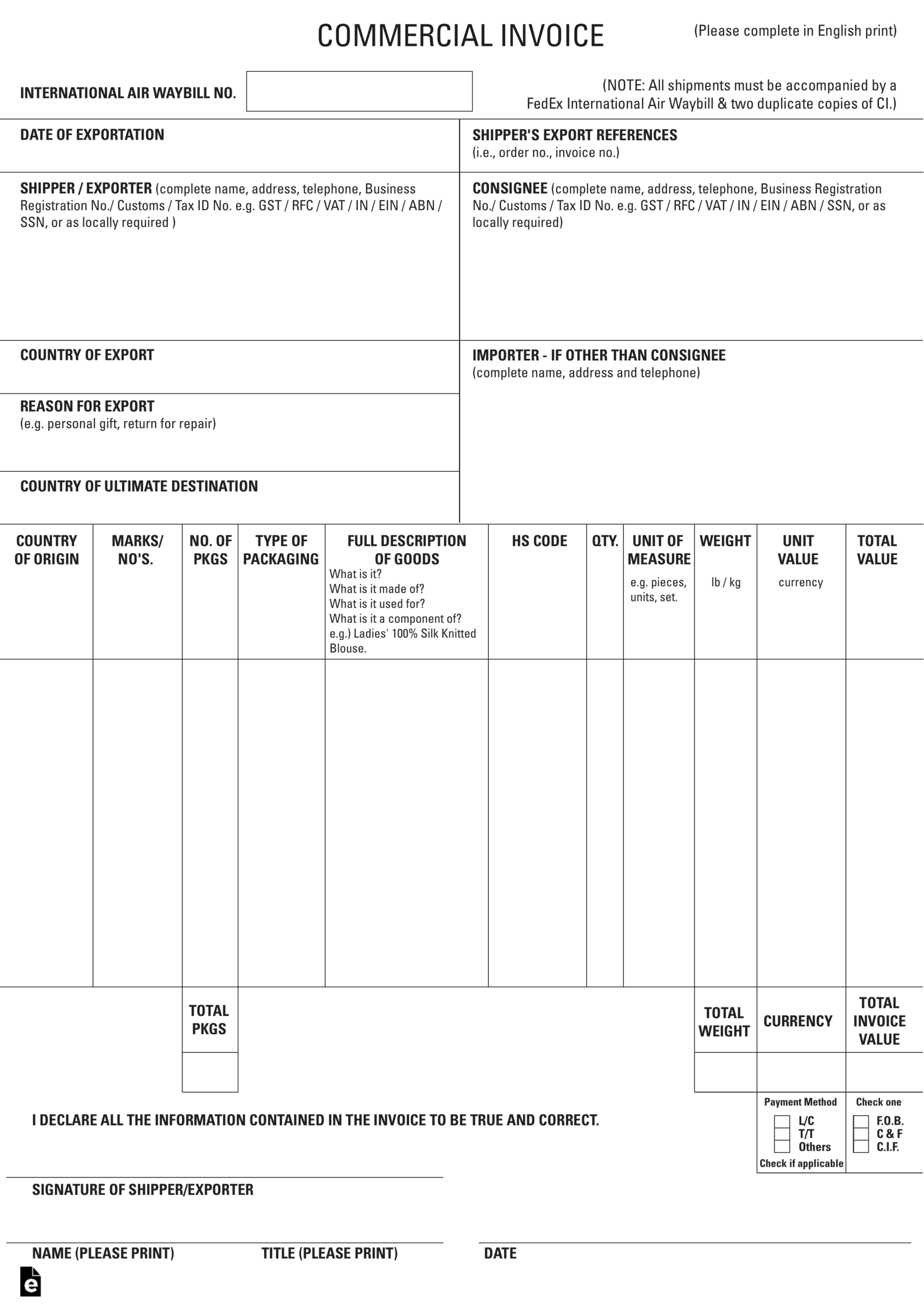 027 Ups Commercial Invoice Form Pdf Example Forms Canada Pertaining To Commercial Invoice Template Word Doc