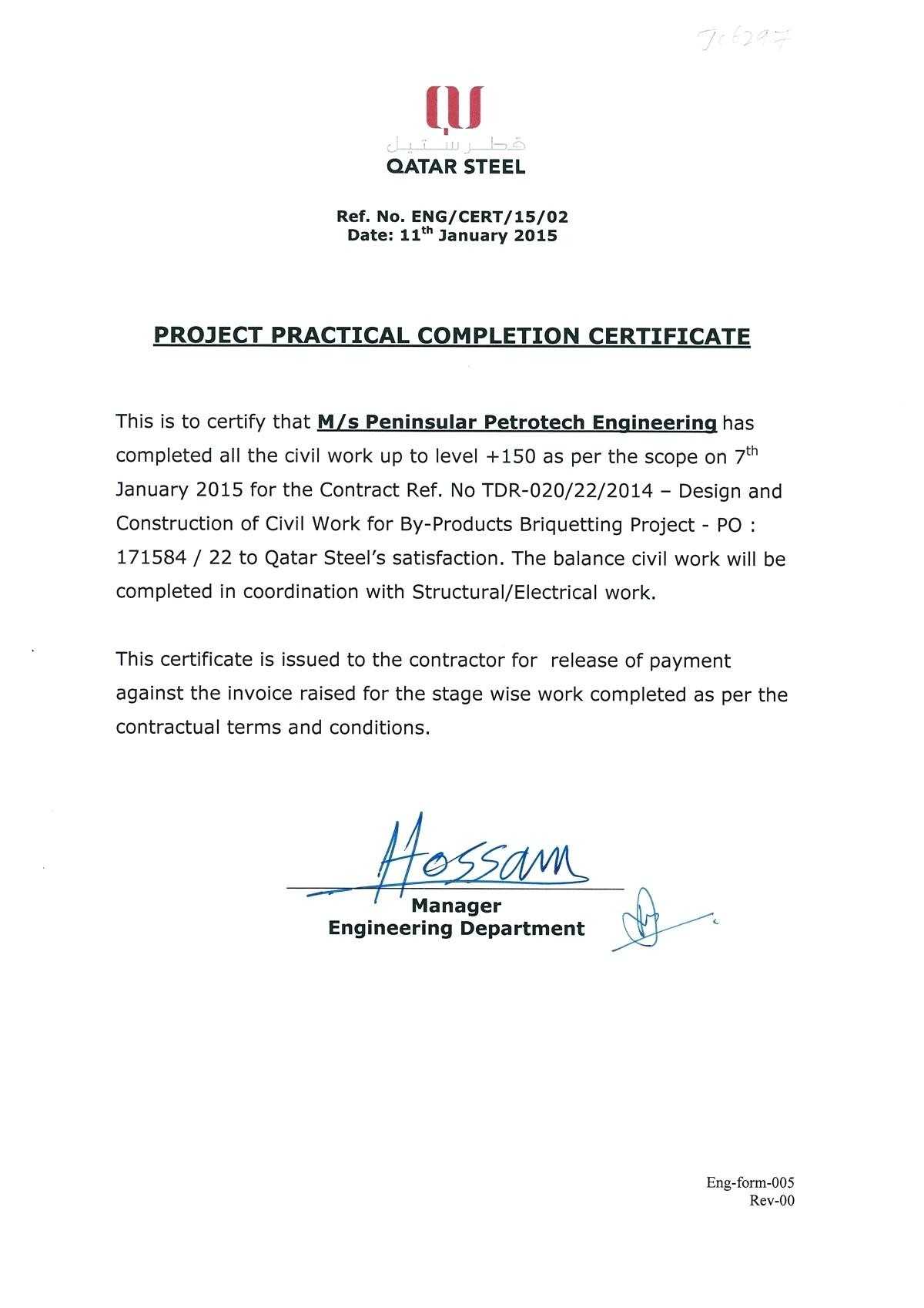 028 Construction Work Order Template Completion Certificate In Practical Completion Certificate Template Uk