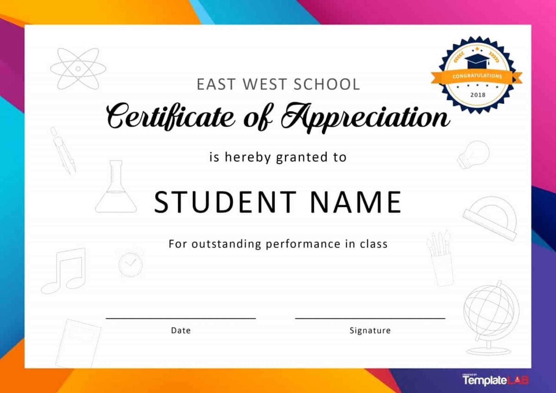 030 Creative Certificate Appreciation Award Template Throughout School Certificate Templates Free