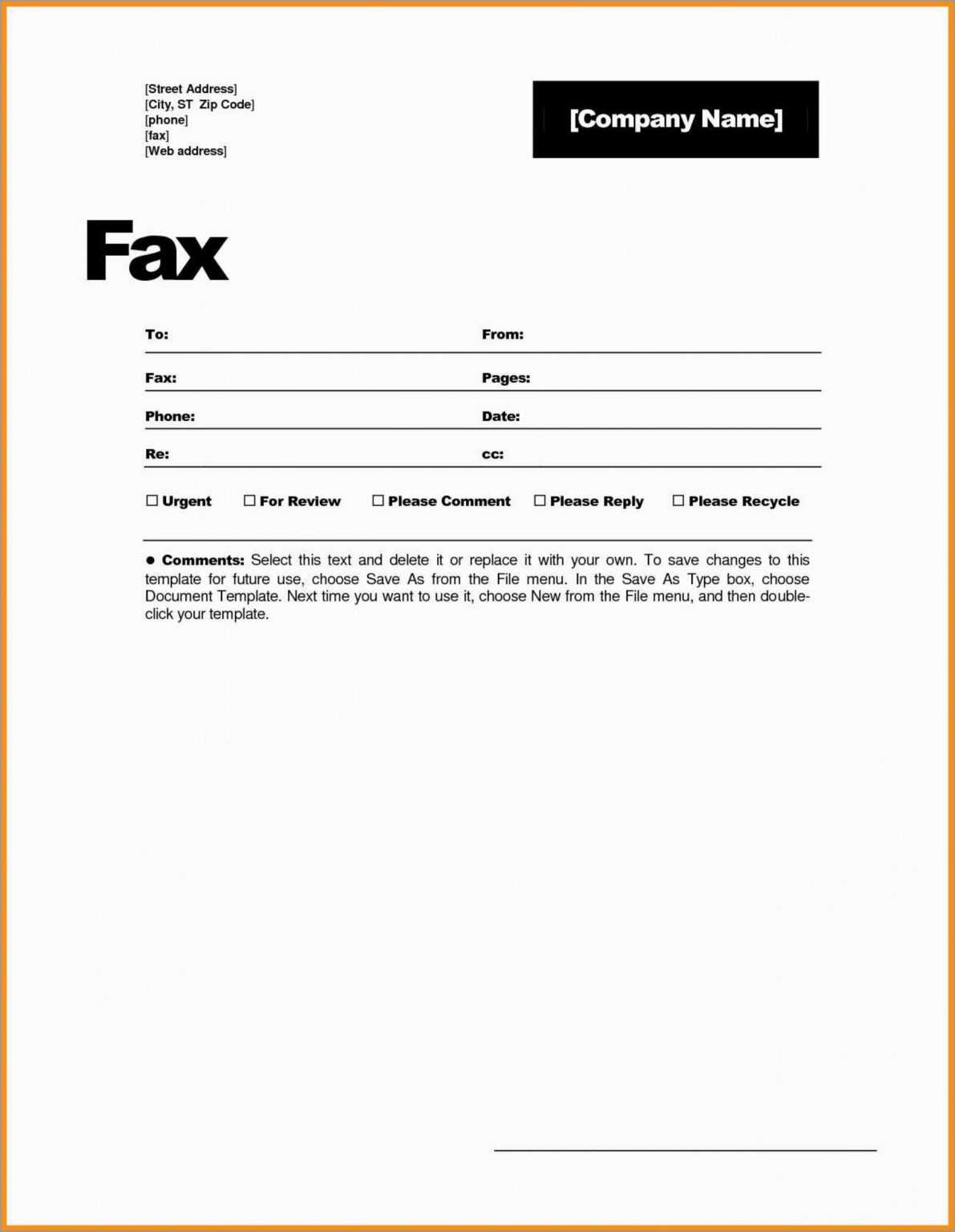Fax Template Word 2010