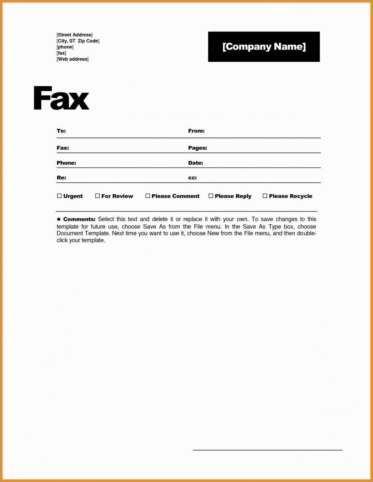 Template Fax Cover Letter Microsoft Word