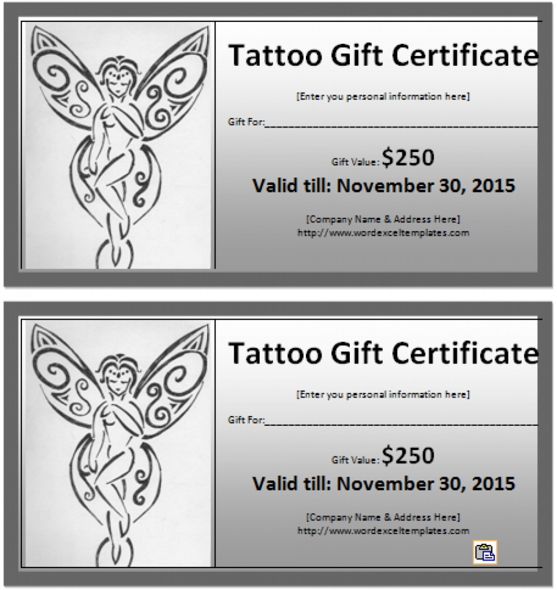 031 Free Printable Gift Certificates Restaurant Ideas Model Within Tattoo Gift Certificate Template