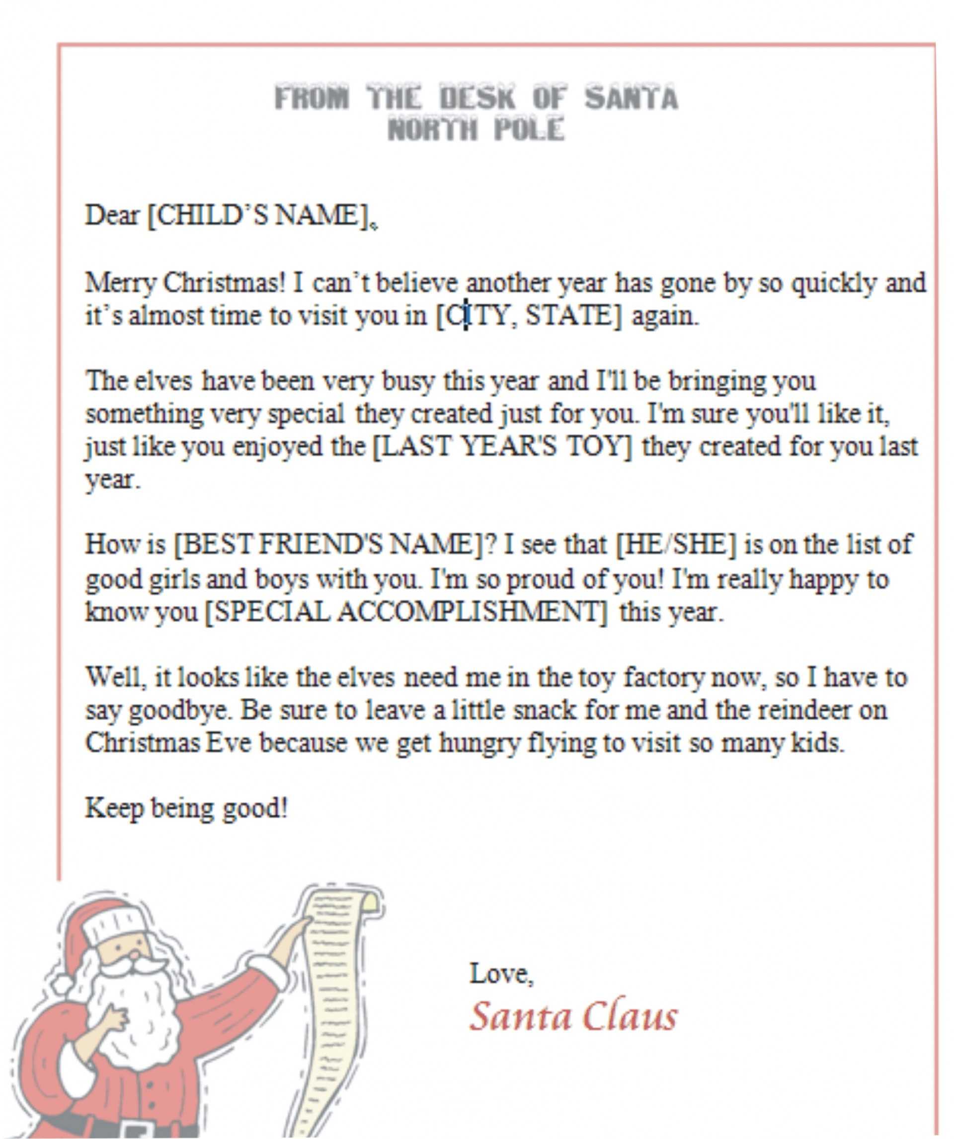 032 Letter From Santa Template Word Document Fresh Free Pertaining To Letter From Santa Template Word