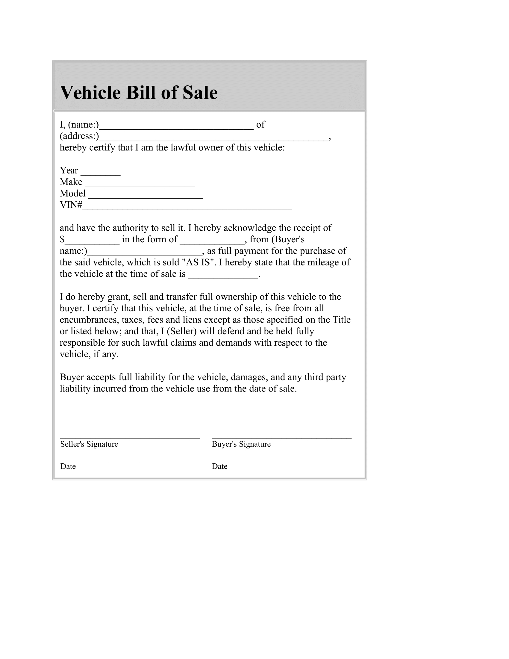 040 Automotive Bill Of Sale Template Word Ideas Car Free Intended For Vehicle Bill Of Sale Template Word